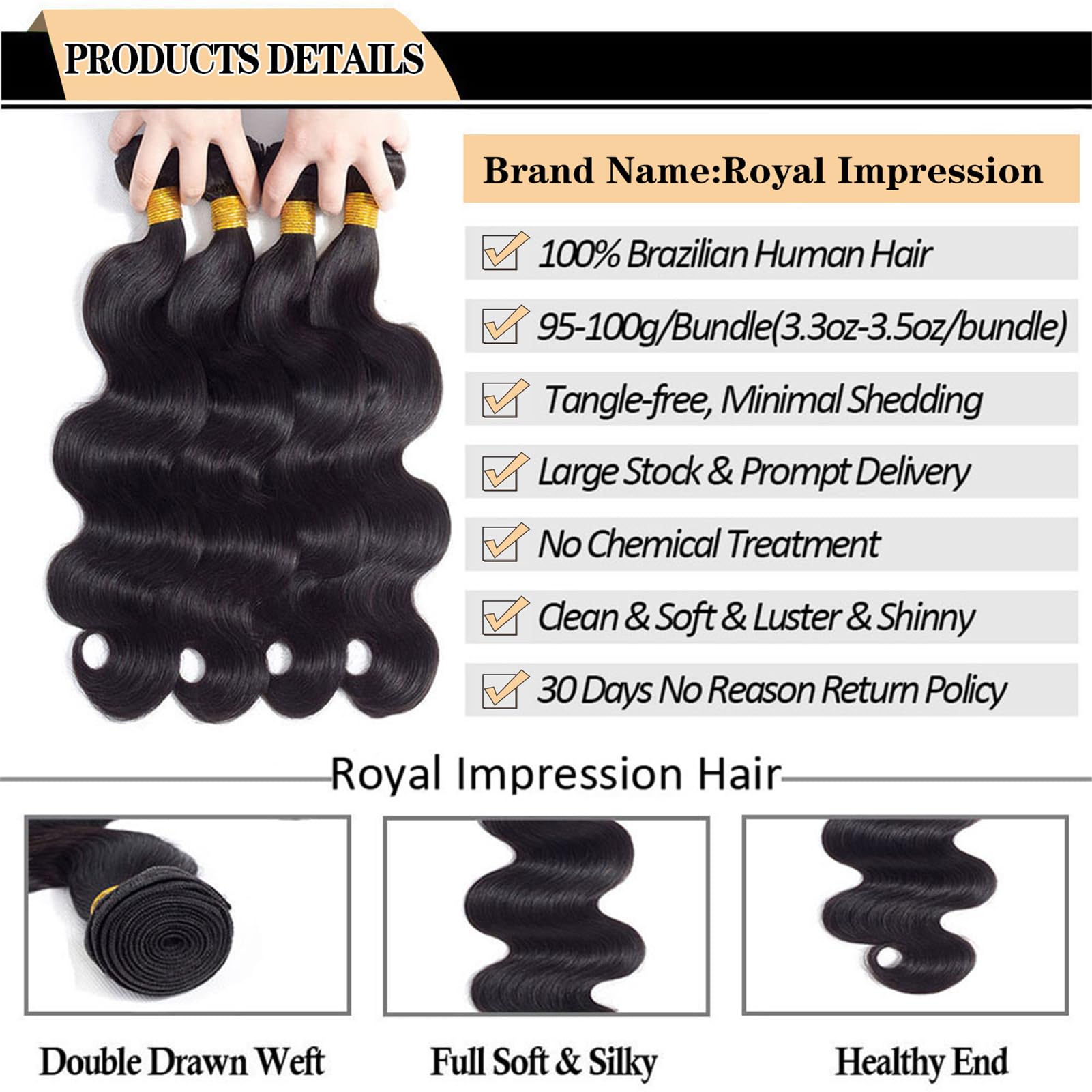 12A Brazilian Virgin Human Hair Bundles - 100% Unprocessed Body Wave Weave (14