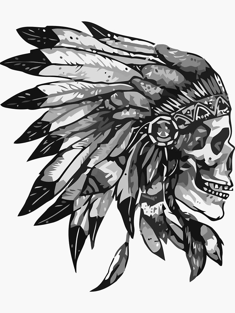 Indian Skull Sticker - Waterproof Vinyl Decals for Hydro Flask, Laptop, Skateboard & More - Durable Graphic Stickers for Water Bottles, Tech Gear & Outdoor Equipment - Perfect for DIY Decoration, Personalization & Gifts
