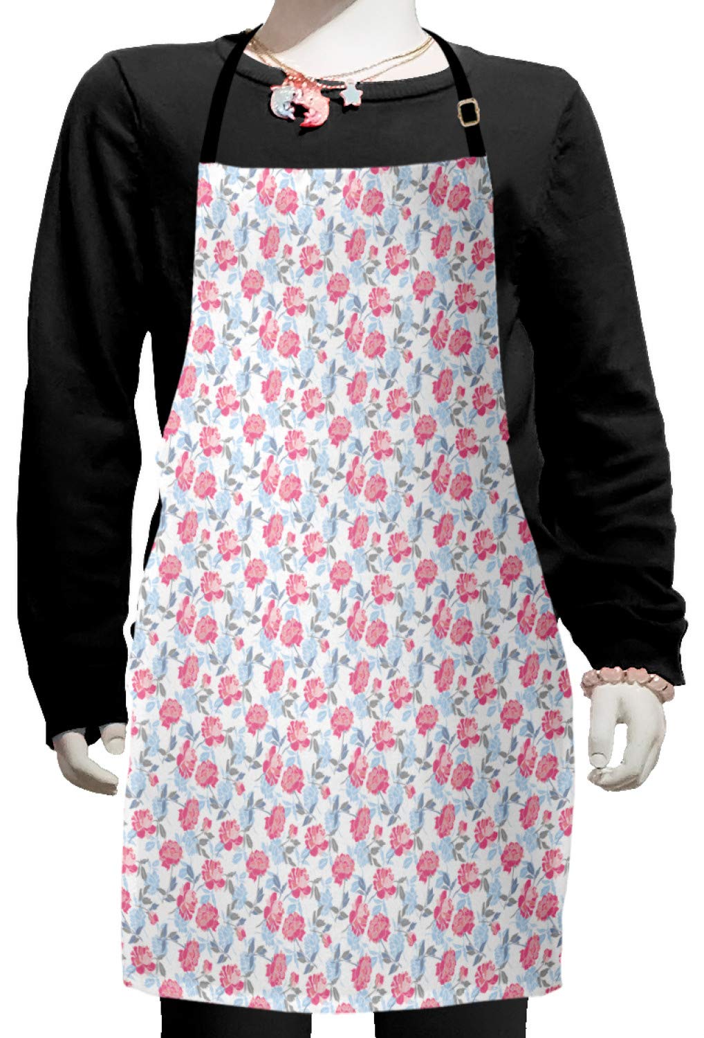 Ambesonne Floral Apron - Adjustable Small Baking & Painting Apron with Romantic Flower Bouquet Design in Pale Blue Multicolor - Perfect for Cooking, Baking, Crafting & Home Decor