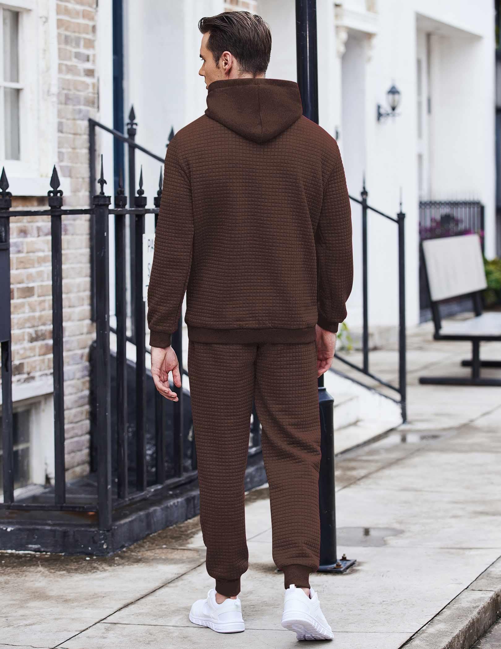 COOFANDY Men's 2 Piece Tracksuit Set - Hoodie & Joggers Waffle Plaid Jacquard Athletic Sweatsuit for Gym, Running & Casual Wear