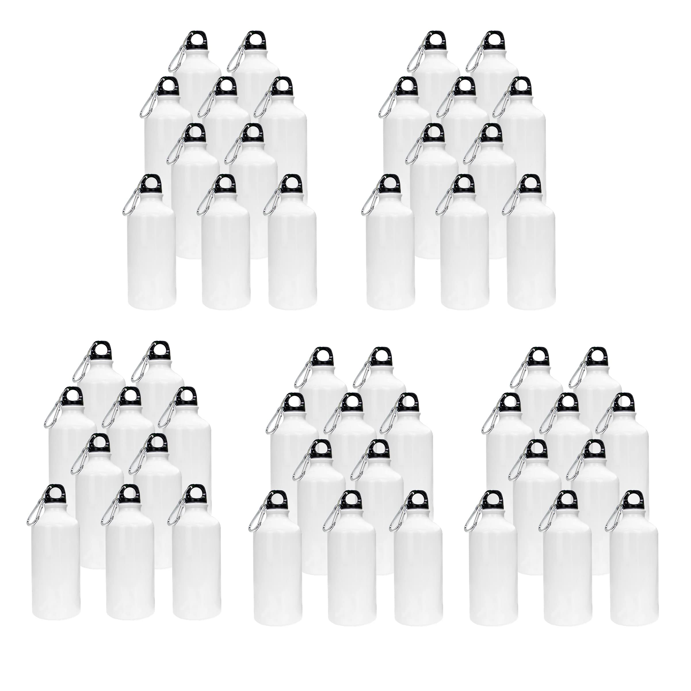 INTSUPERMAI 50pcs 600ml Sublimation Aluminum Water Bottles - Blank White Coated Heat Press Sport Bottle with Leakproof Lock, 20oz (600ml) Capacity for DIY Customization - Perfect for Gym, Hiking, Travel & Promotional Gifts