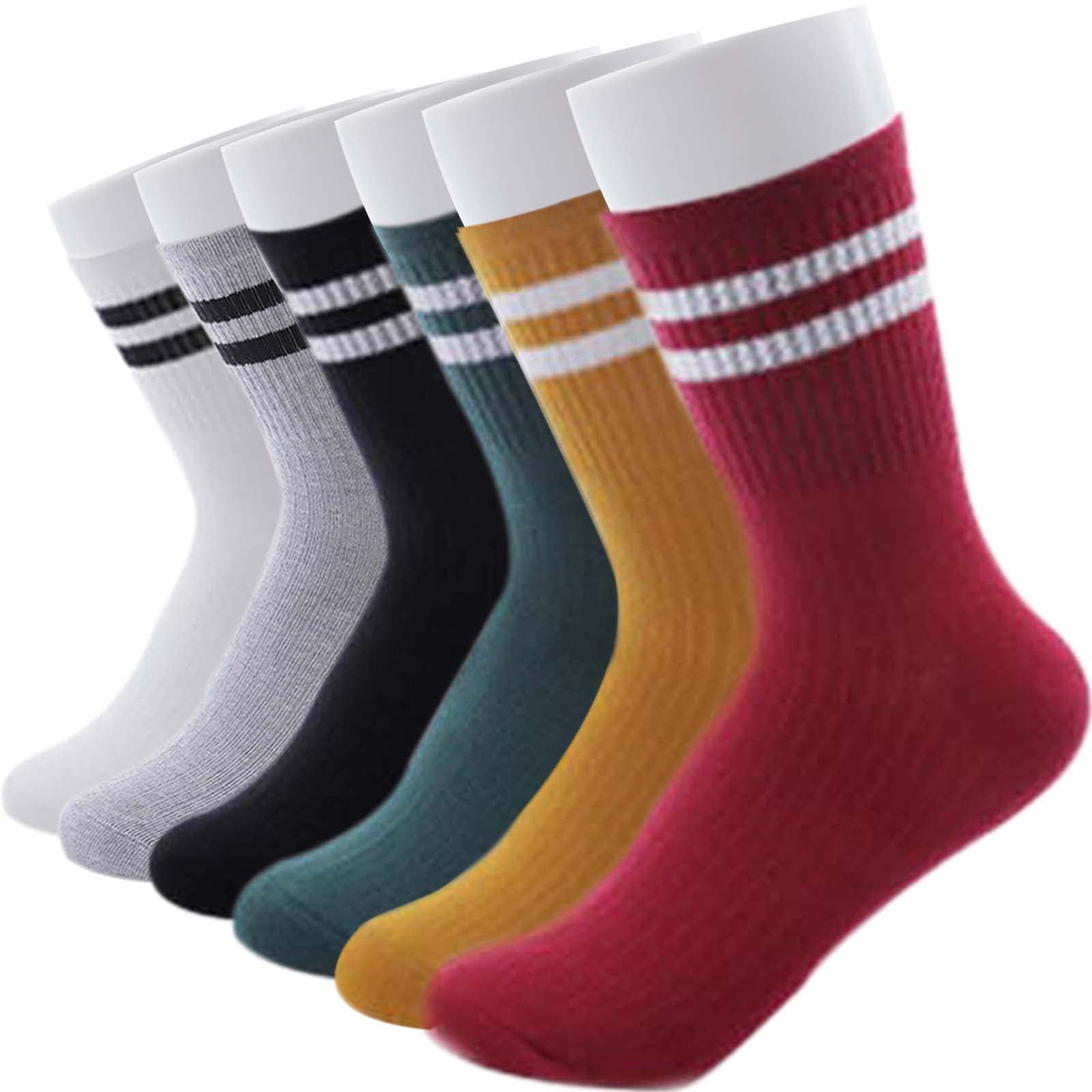 5-Pack Women's Mid Calf Socks - Black, White, Yellow, Rose Red & Green - Comfortable Everyday Casual Socks for Work, Sports & Daily Wear