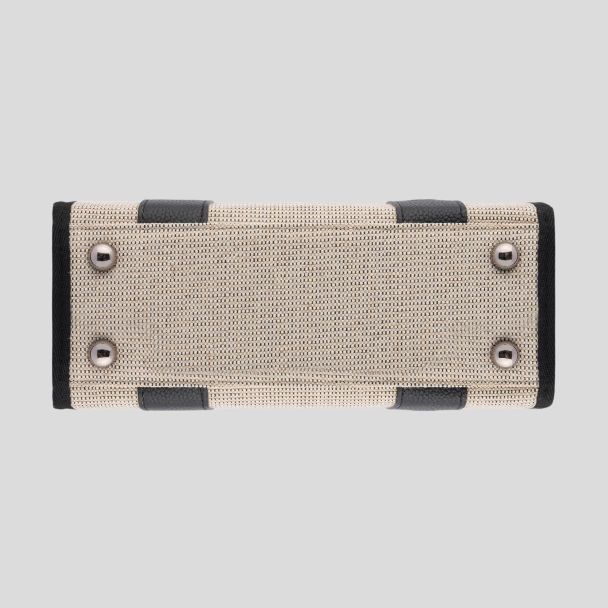 Stylish Micro Bon Vivant Structured Tote Bag - Premium Jute & Black Leather - Perfect for Work, Travel & Everyday Use