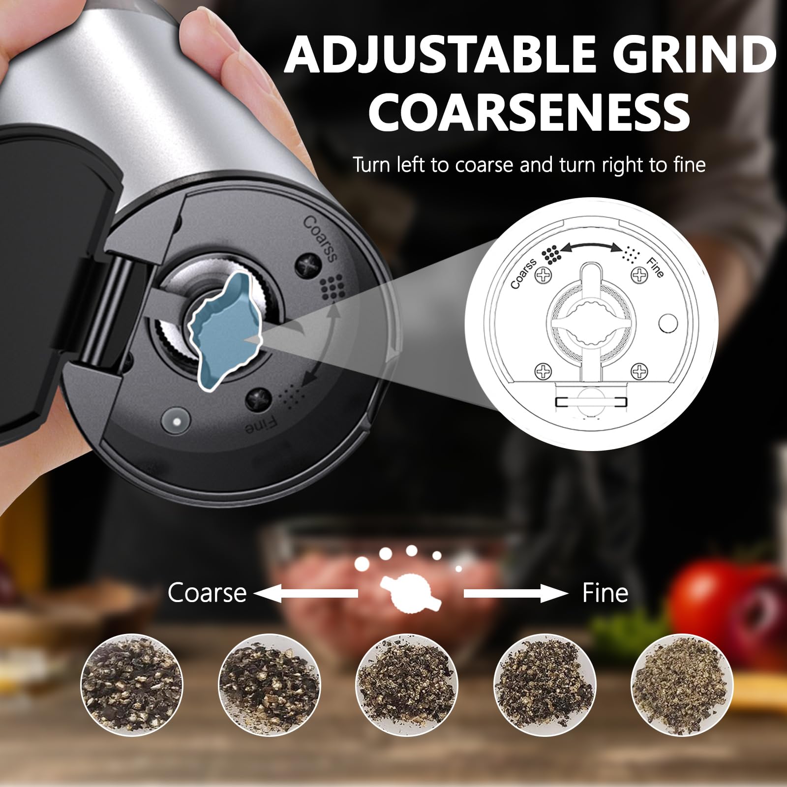 Upgraded Electric Salt and Pepper Grinder Set - USB Rechargeable Automatic Mill with Adjustable Coarseness & LED Power Indicator, 4oz Large Capacity - Perfect for Kitchen, Dining Table, Camping & Gifts
