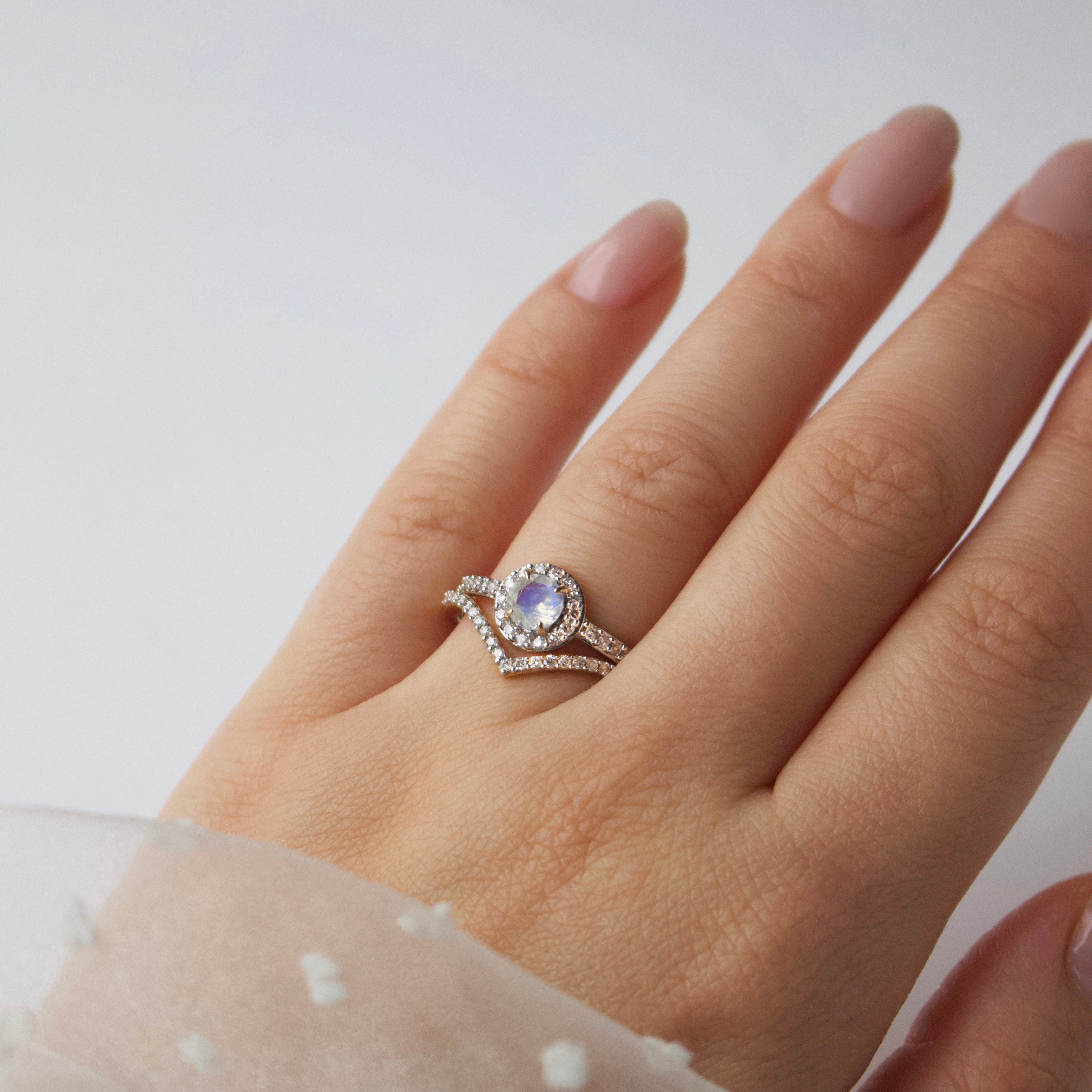 Grace Moonstone and Diamond Ring - UK Size N 1/2 - Elegant Jewelry for Women, Wedding, Engagement & Special Occasions