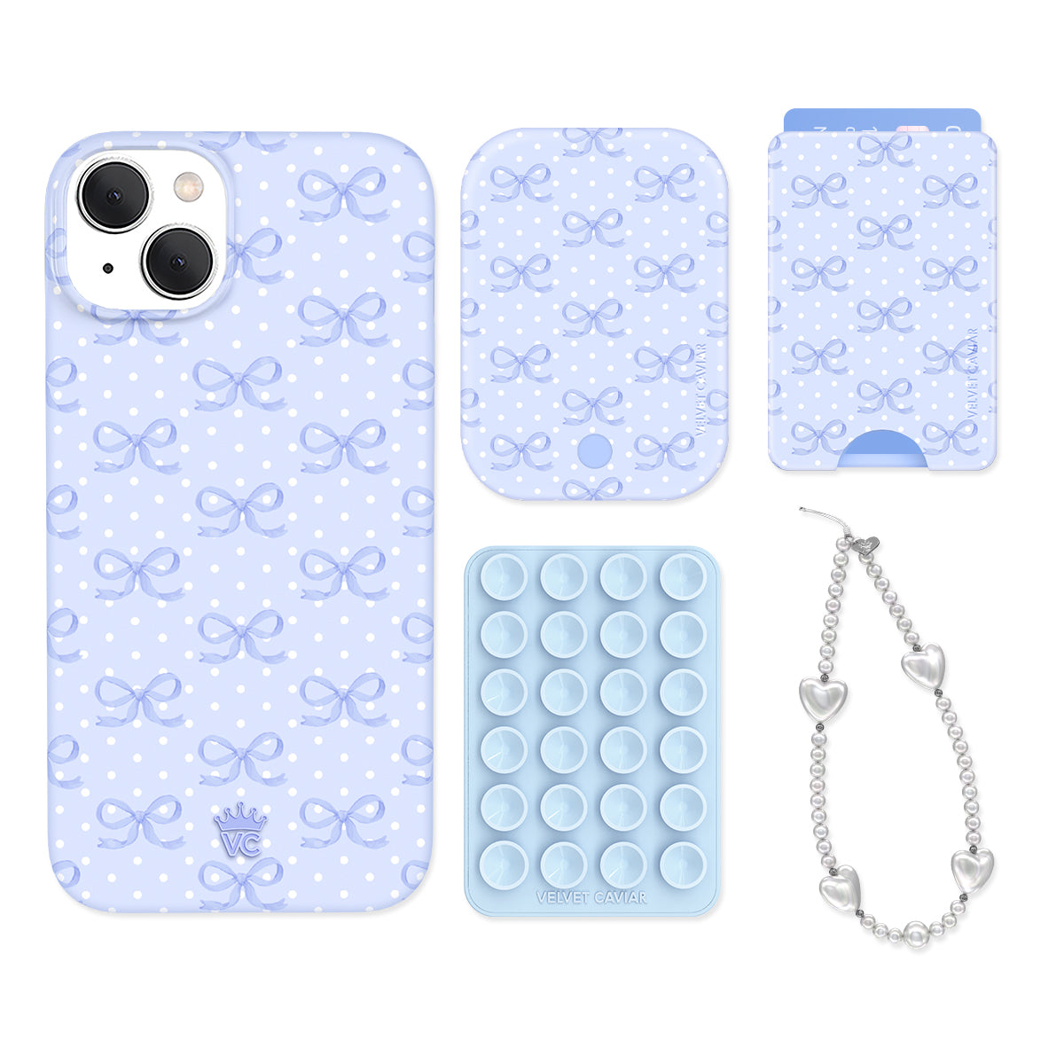 Elegant Blue Bow iPhone Wallet Case Set - Stylish and Functional Phone Accessory for Women | Perfect for Everyday Use, Travel, and Gift Giving