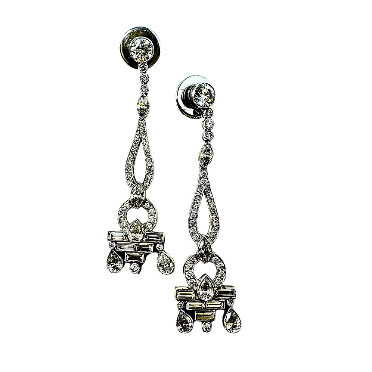 Platinum Diamond Dangle Earrings for Women - Elegant Drop Earrings for Party, Wedding & Evening Wear - 925 Sterling Silver Jewelry Gift