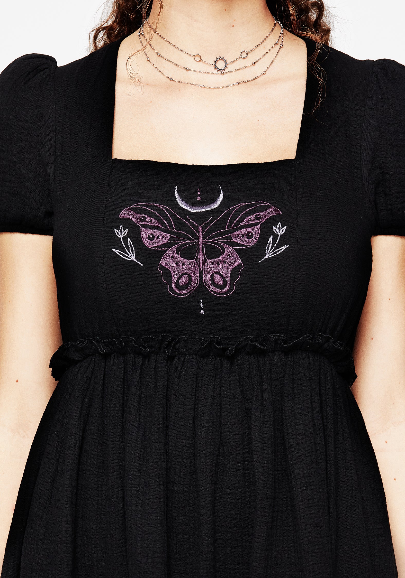 Butterfly Embroidered Puff Sleeve Mini Dress - Floral Summer Cocktail Party Dress for Women, Perfect for Weddings, Dates & Special Occasions