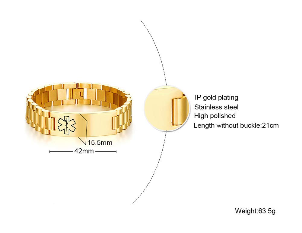 Stainless Steel Medical Alert ID Bracelet for Men & Women - Adjustable Link Emergency Medical Bracelet - Perfect for Allergies, Diabetes & Heart Conditions