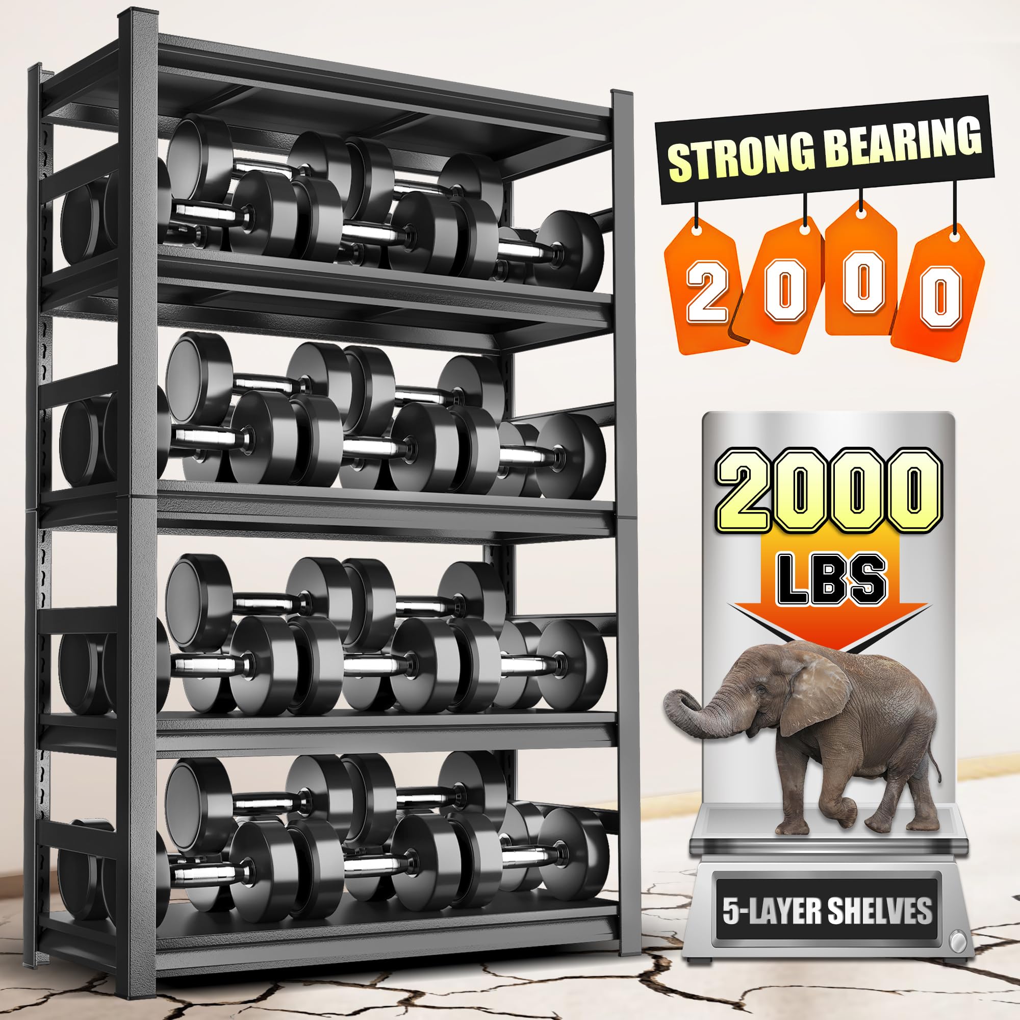 5-Tier Adjustable Heavy Duty Metal Kitchen Storage Shelves 72”H x 36”W x 16”D - Free Standing Kitchen Organizer Shelf for Appliances, Pantry & Spice Storage - Perfect for Small Kitchens, Garages & Laundry Rooms