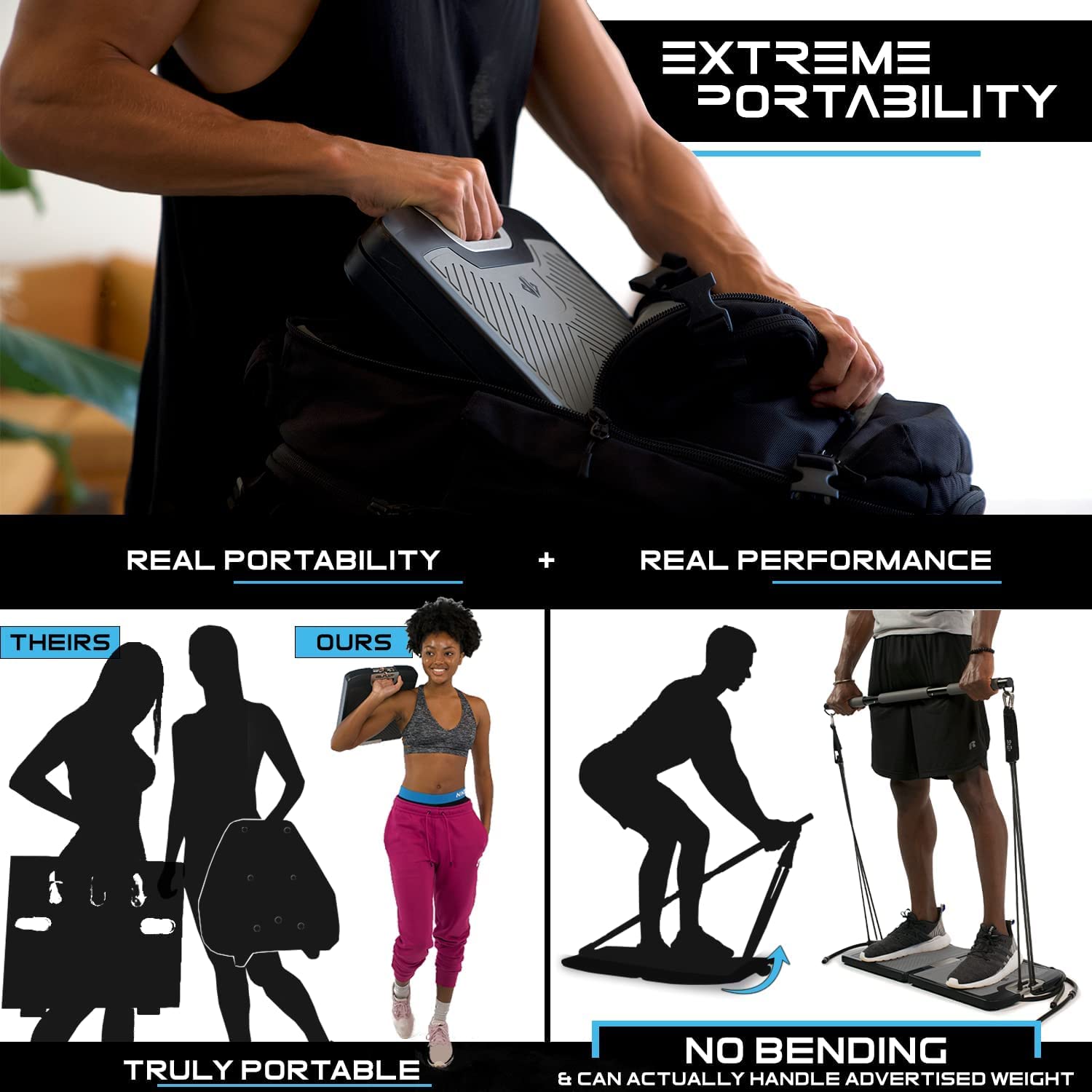 EVO Gym - Portable Home Gym Equipment for Strength Training, Resistance Bands with Base Holds Gym Bar & Handles | Compact Travel & Home Workout Solution for Full Body Exercise | Perfect for Home, Office, Travel & Outdoor Fitness