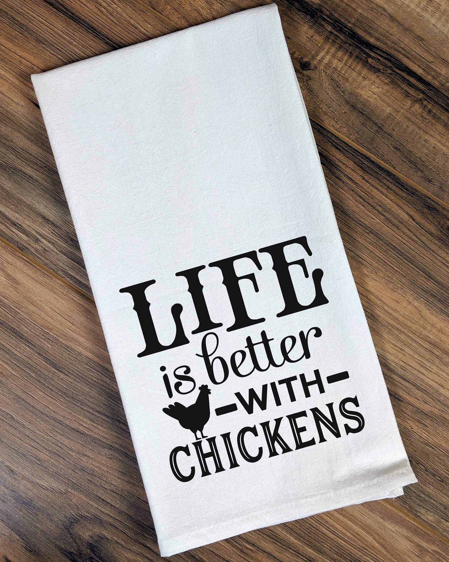 Farm Flour Sack Kitchen Towel - Soft & Absorbent Tea Towel with Chicken Design - Perfect for Baking, Cooking & Farmhouse Decor