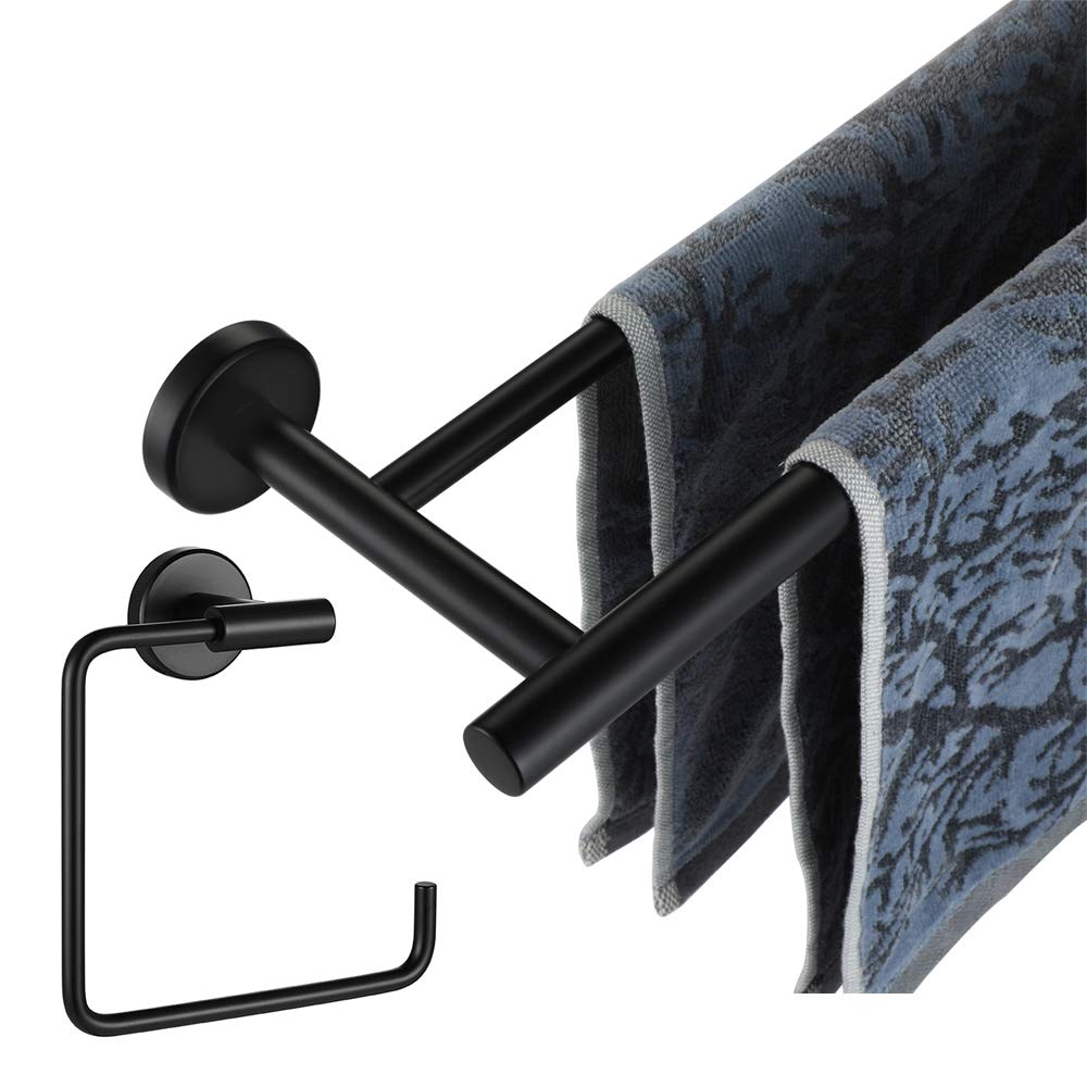 JQK Black Towel Ring - 6 Inch Stainless Steel Square Bathroom Towel Holder, Matte Black Wall Mount (TR140-PB) - Perfect for Modern Bathrooms & Powder Rooms