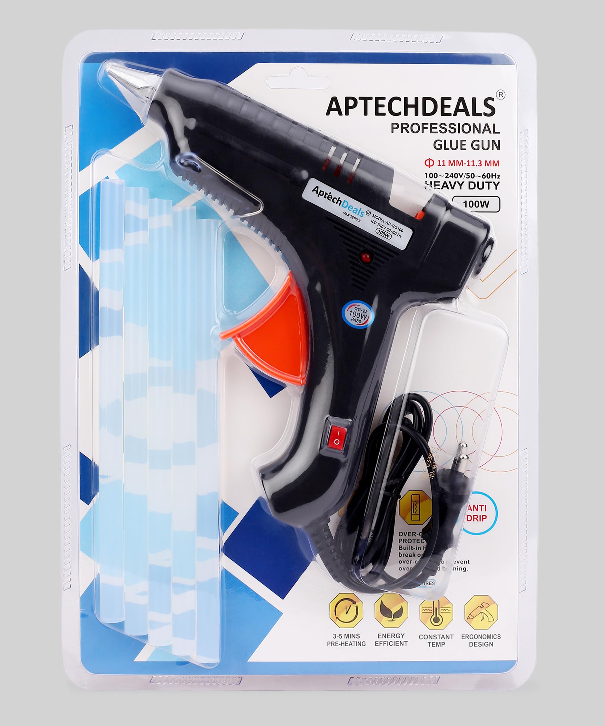 APTECH DEALS 100W Hot Glue Gun Kit with 5 Glue Sticks - Fast Heating Craft Tool for DIY Projects, Home Repairs, and Arts & Crafts