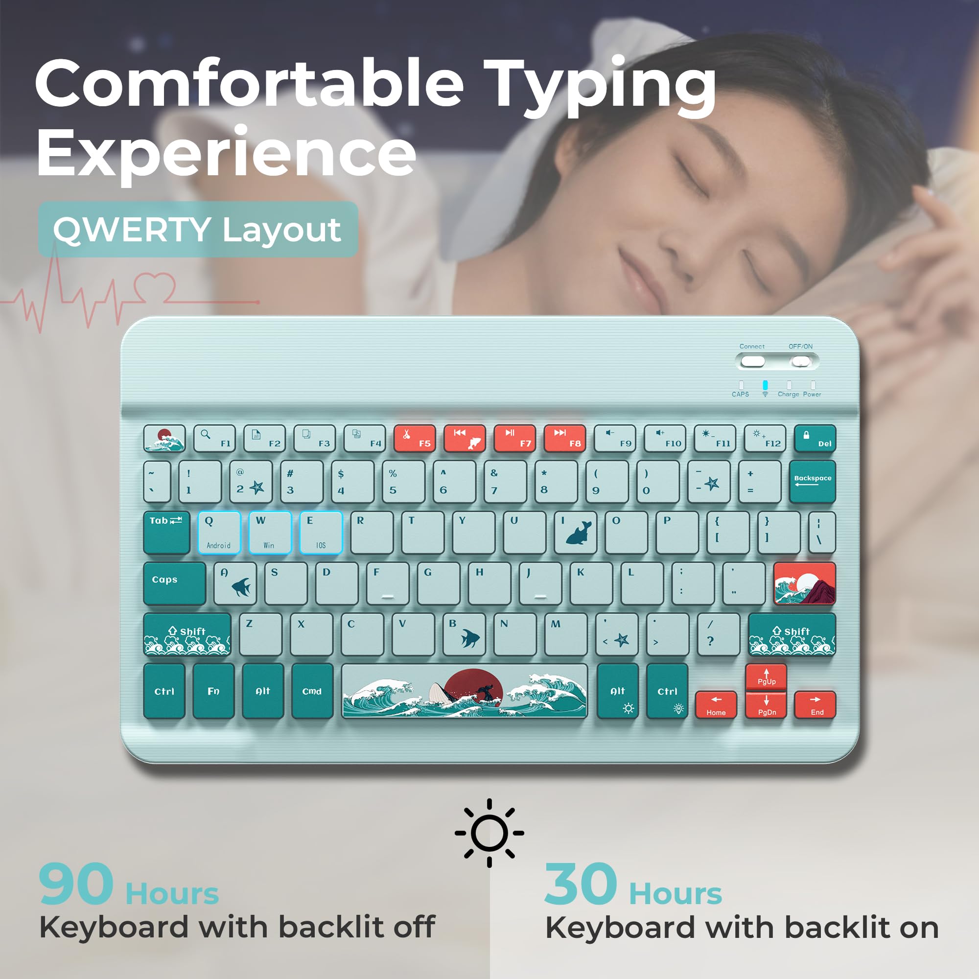 Ultra-Thin Bluetooth Keyboard for iPad 10th/9th/8th/7th Gen, iPad Pro, iPad Air 13/11 inch & iPad Mini - Rechargeable Wireless Keyboard Compatible with iOS/Android Devices | Perfect for Home Office, Travel & Remote Work