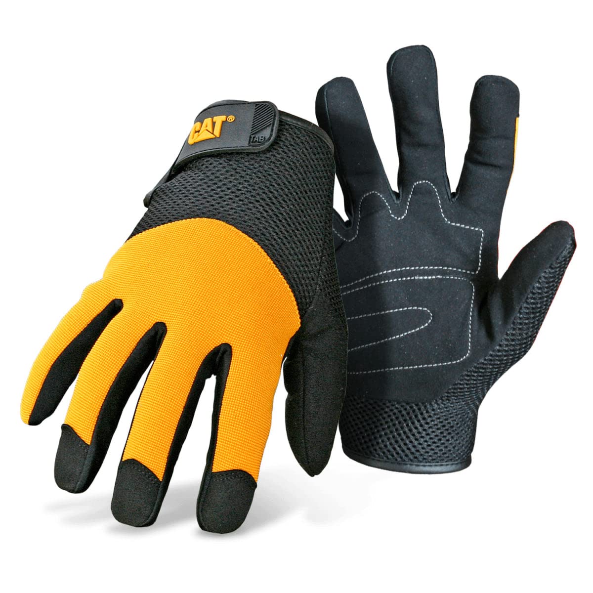 Cat® CAT012215L Spandex Back Work Gloves - Yellow/Black, Large, Padded Synthetic Leather Palm with Mesh Upper for Construction, Landscaping & DIY Projects - Enhanced Grip & Breathability