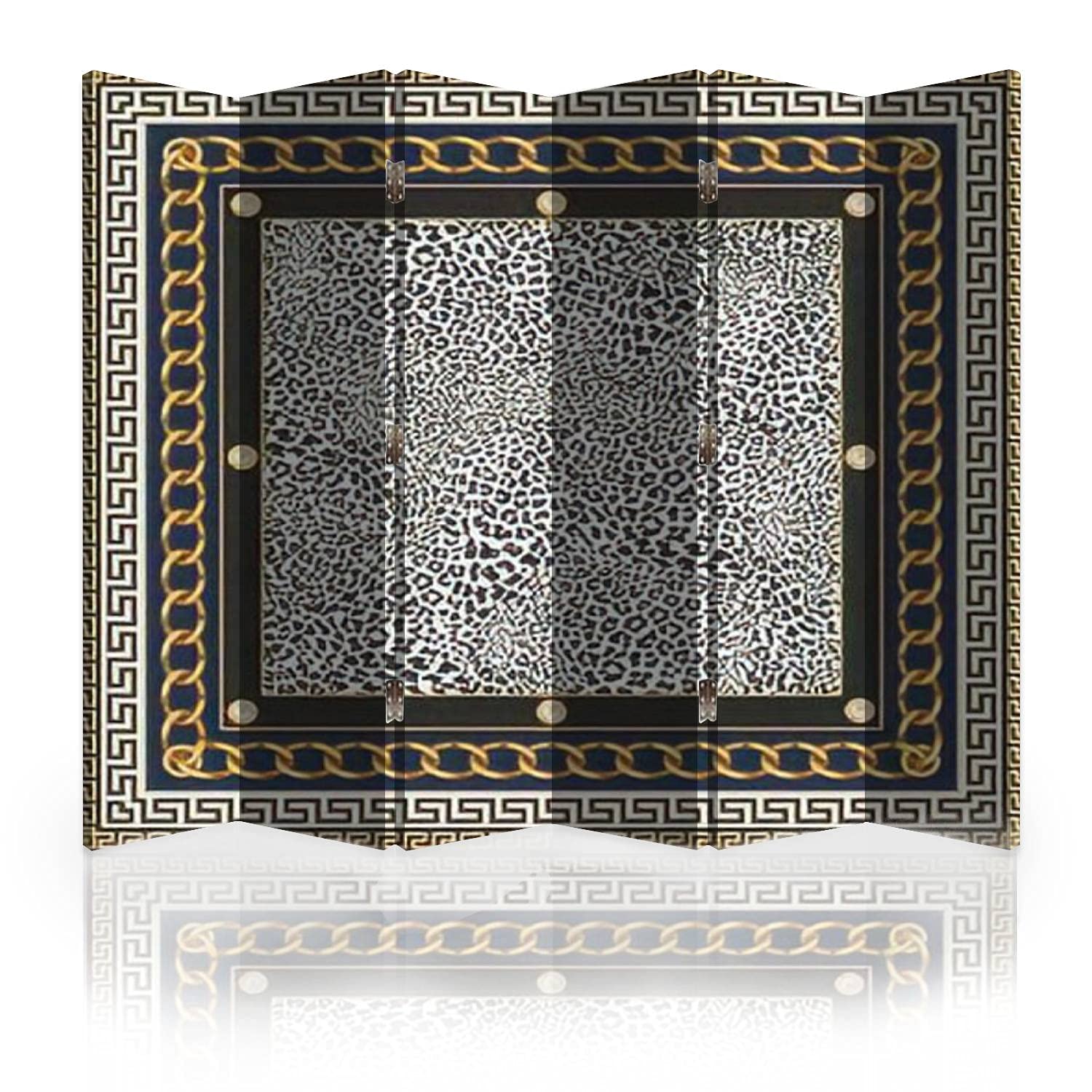6-Panel Canvas Room Divider Screen - Leopard Print Black & White Folding Privacy Partition with Seamless Carpet Border | Perfect for Home Office, Studio, Bedroom & Living Room Space Separation