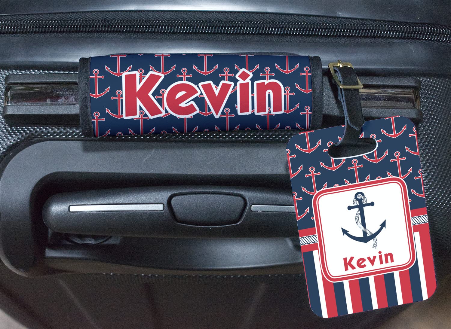 Custom Nautical Anchor & Stripes Luggage Tag - Personalized Name/Text Engraved - Perfect for Travel, Cruise & Vacation Suitcases