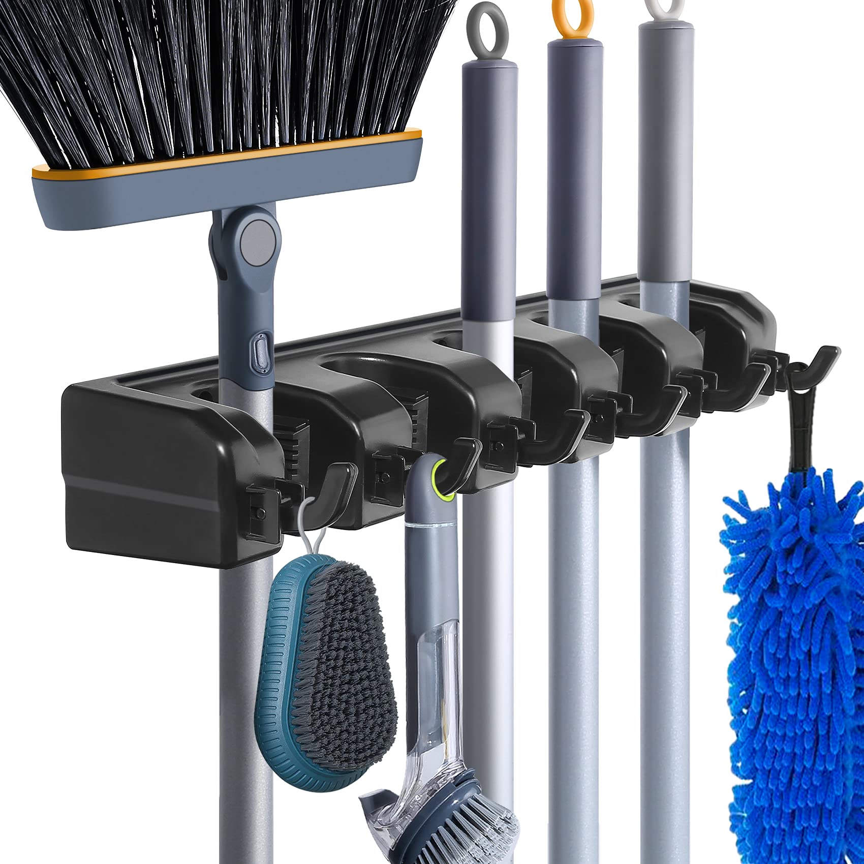 HYRIXDIRECT Heavy Duty Wall Mount Broom Mop Holder with Hooks - Garage, Laundry Room & Garden Tool Organizer Rack for Space Saving Storage | Perfect for Home, Kitchen, Bathroom & Utility Room Organization