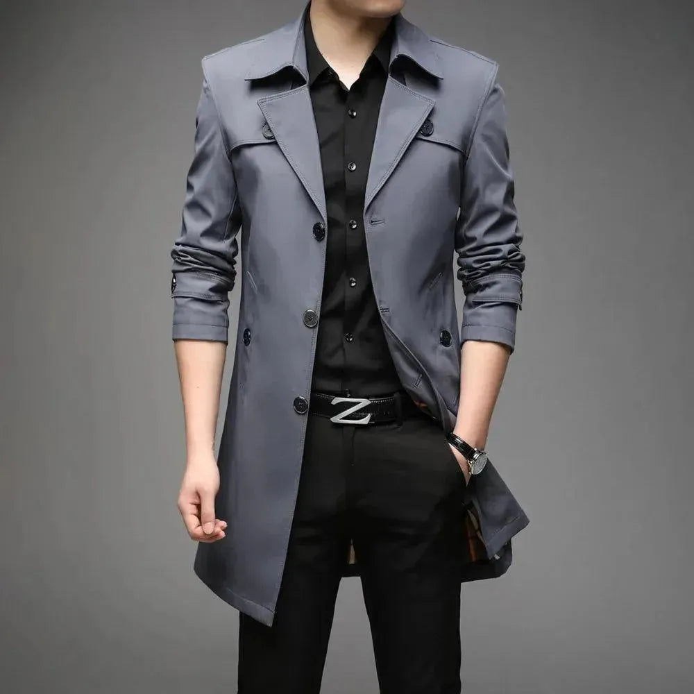 Slim Fit Single Breasted Men's Trench Coat - Classic Waterproof Overcoat for Business & Casual Wear | Perfect for Office, Travel & Outdoor Activities