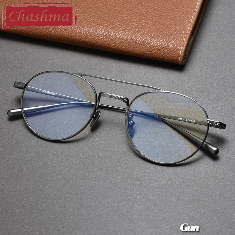 Unisex Titanium Round Full Rim Double Bridge Eyeglasses 84020 - Stylish & Durable for Reading, Work, and Everyday Wear