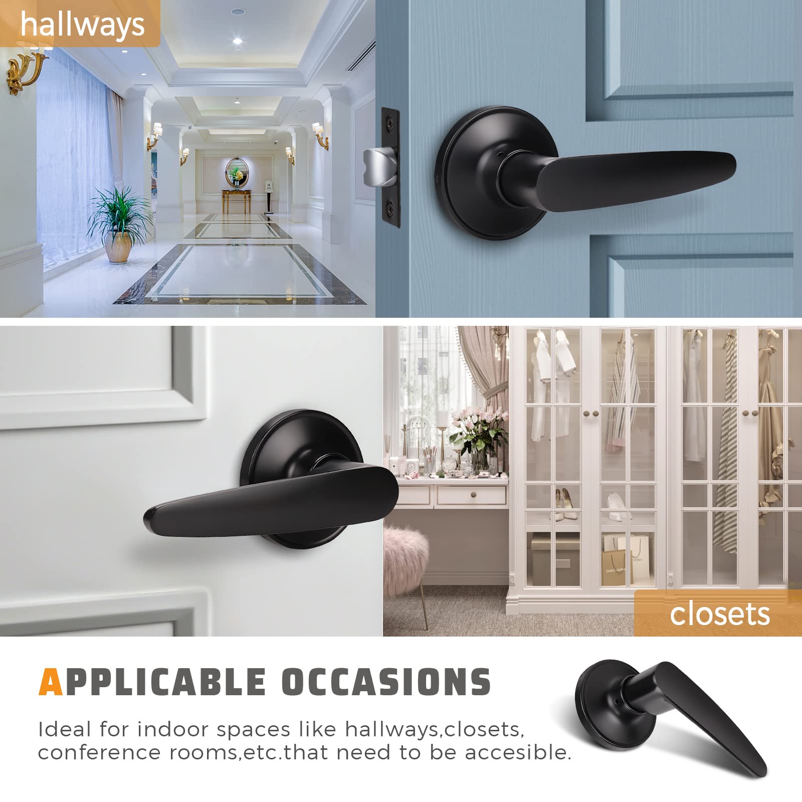 KNOBWELL 10-Pack Matte Black Modern Door Handles - Straight Lever Interior & Closet Door Knobs (No Lock) - Perfect for Bedrooms, Bathrooms & Cabinets