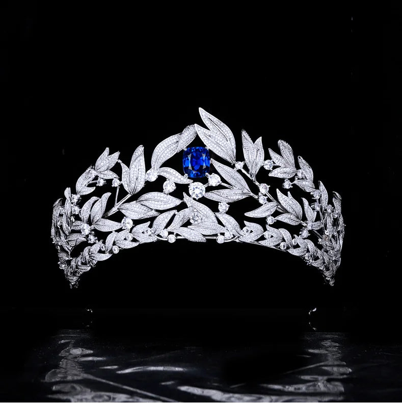 Luxury Platinum Plated Leaf Tiara with Cubic Zirconia - Elegant Bridal Crown for Weddings, Proms & Special Occasions | Perfect for Brides, Prom Queens & Pageant Winners
