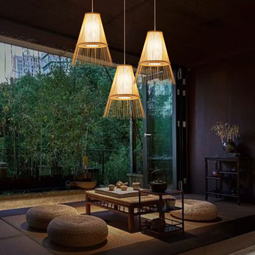 Handmade Natural Bamboo Ceiling Hanging Lamp - Antique Woven Pendant Light Shade, Industrial Chandelier Lighting Fixture for Cafe, Bar, Restaurant & Home Decor | Perfect for Boho, Farmhouse, and Rustic Interior Design