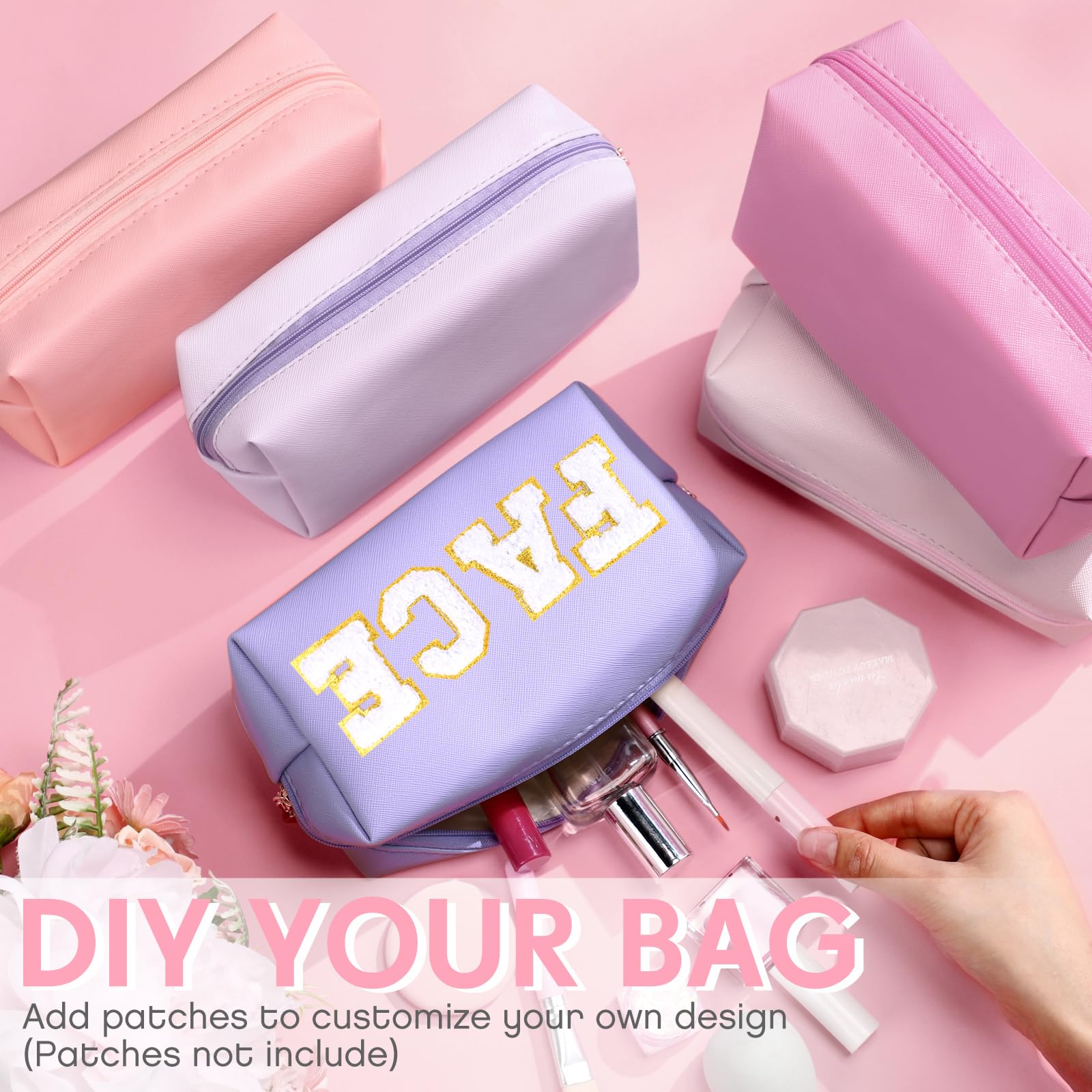 15 Pcs PU Leather Makeup Bags - Waterproof Cosmetic Pouches for Women Travel & Party Gifts (Pink Purple)
