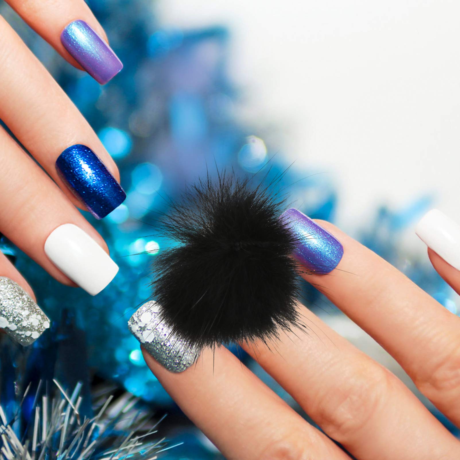 6PCS DIY Fluffy Nail Pom Poms - 3D Winter Nail Art Decorations for Manicure, Hats & Crafts | Uonlytech Nail Accessories for Party, Wedding & Holiday Nail Designs
