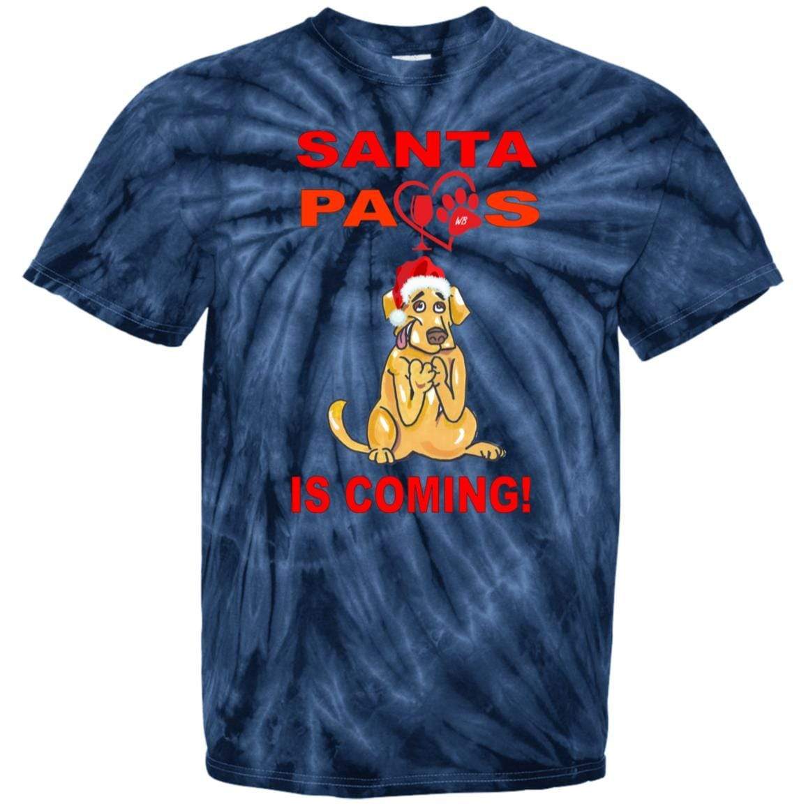 Santa Paws Is Coming Tie Dye Youth T-Shirt | Cute Holiday Dog Christmas Tee for Kids | Perfect for Family Photos & Festive Gatherings