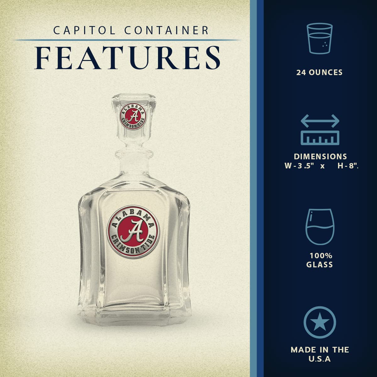 24 OZ Alabama Capitol Themed Pewter Glass Container - Handcrafted Collectible Drinkware for Bourbon, Whiskey & Cocktail Enthusiasts