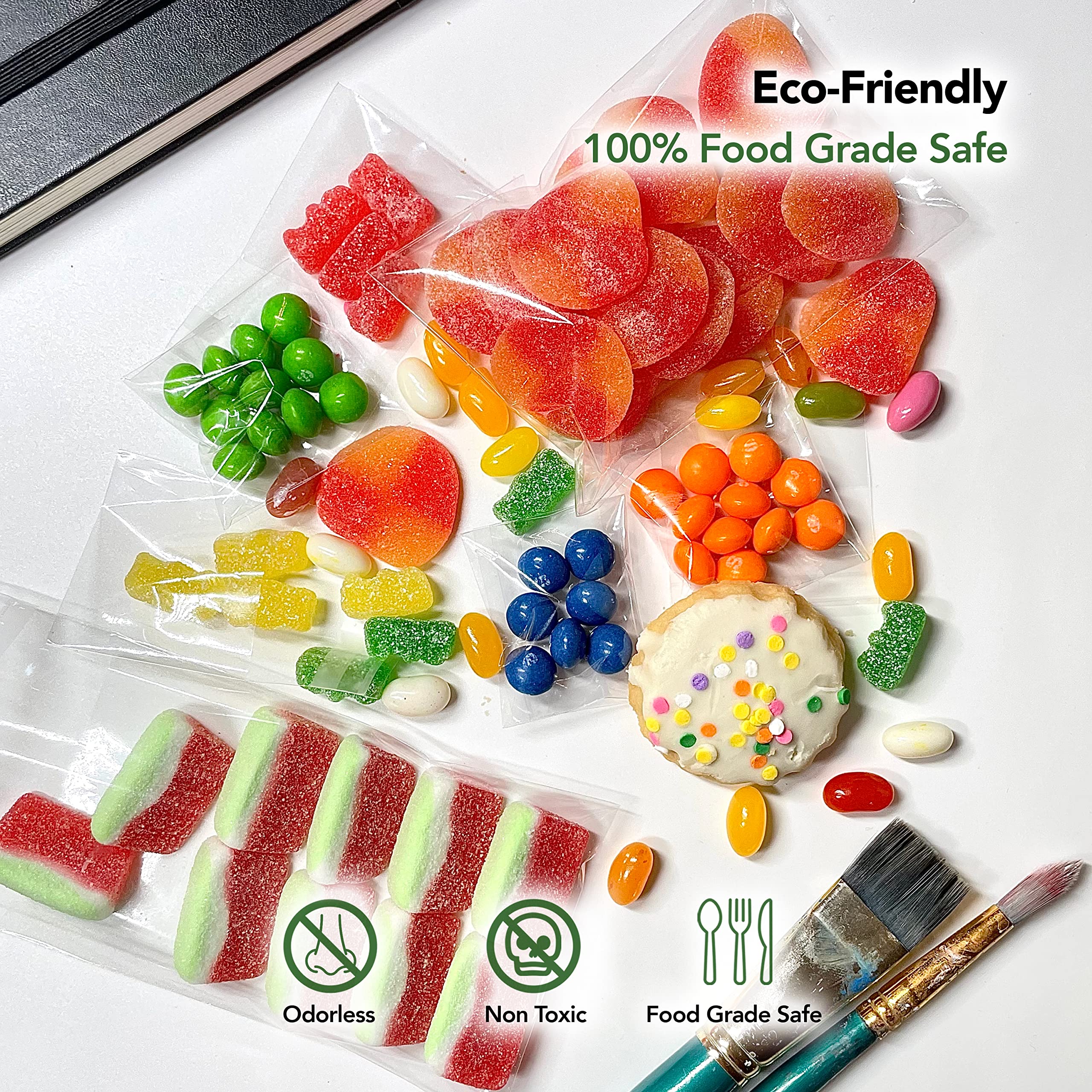 Self-Sealing Cellophane Bags 4x6 Inches (200 Pack) - Clear Resealable Plastic Treat Bags for Cookies, Candy, Pastries & Snacks - Perfect for Bakery Packaging, Party Favors & Gift Wrapping