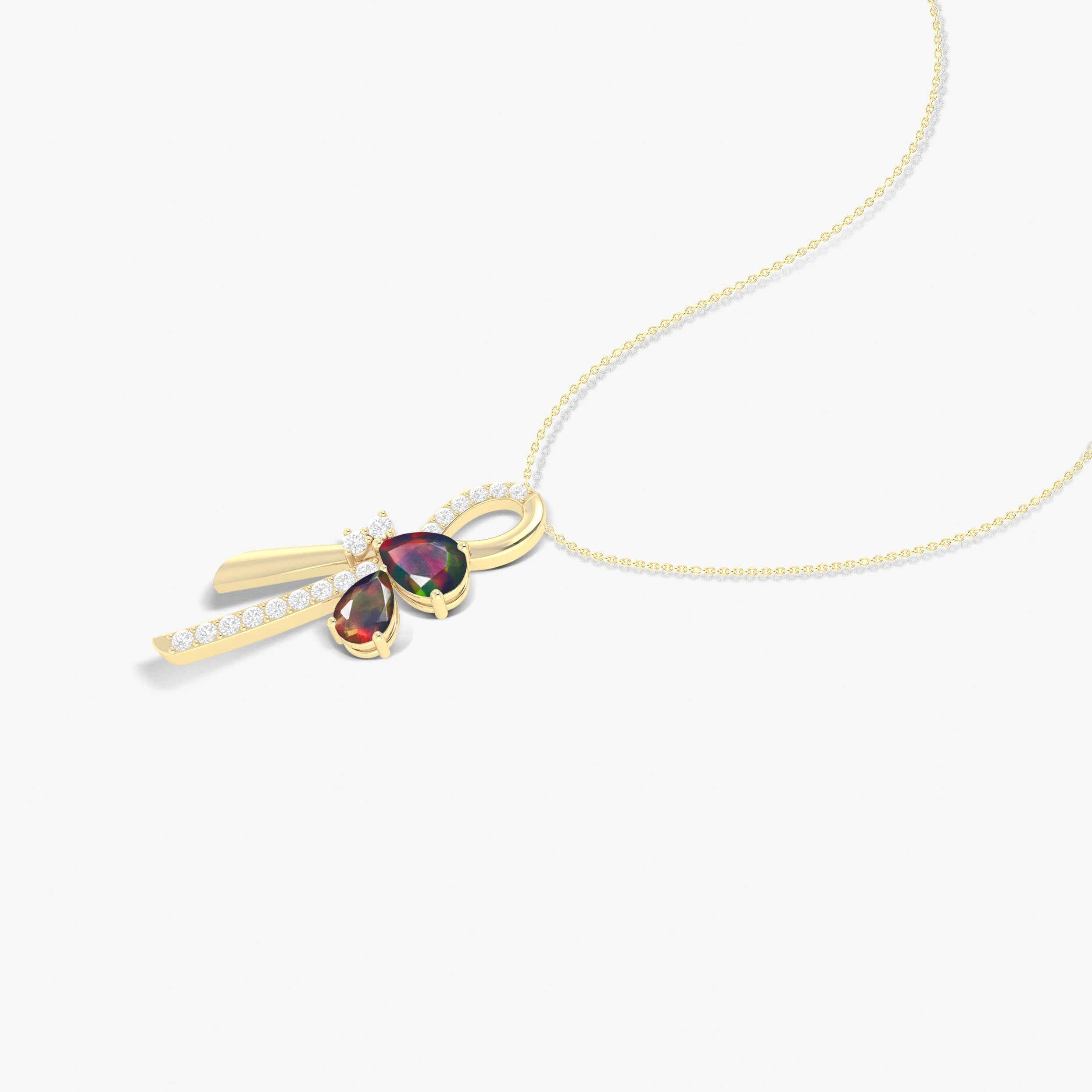 Natural Black Opal Knot Style Charm Pendant Necklace | Elegant Jewelry for Women | Perfect for Weddings, Parties & Special Occasions