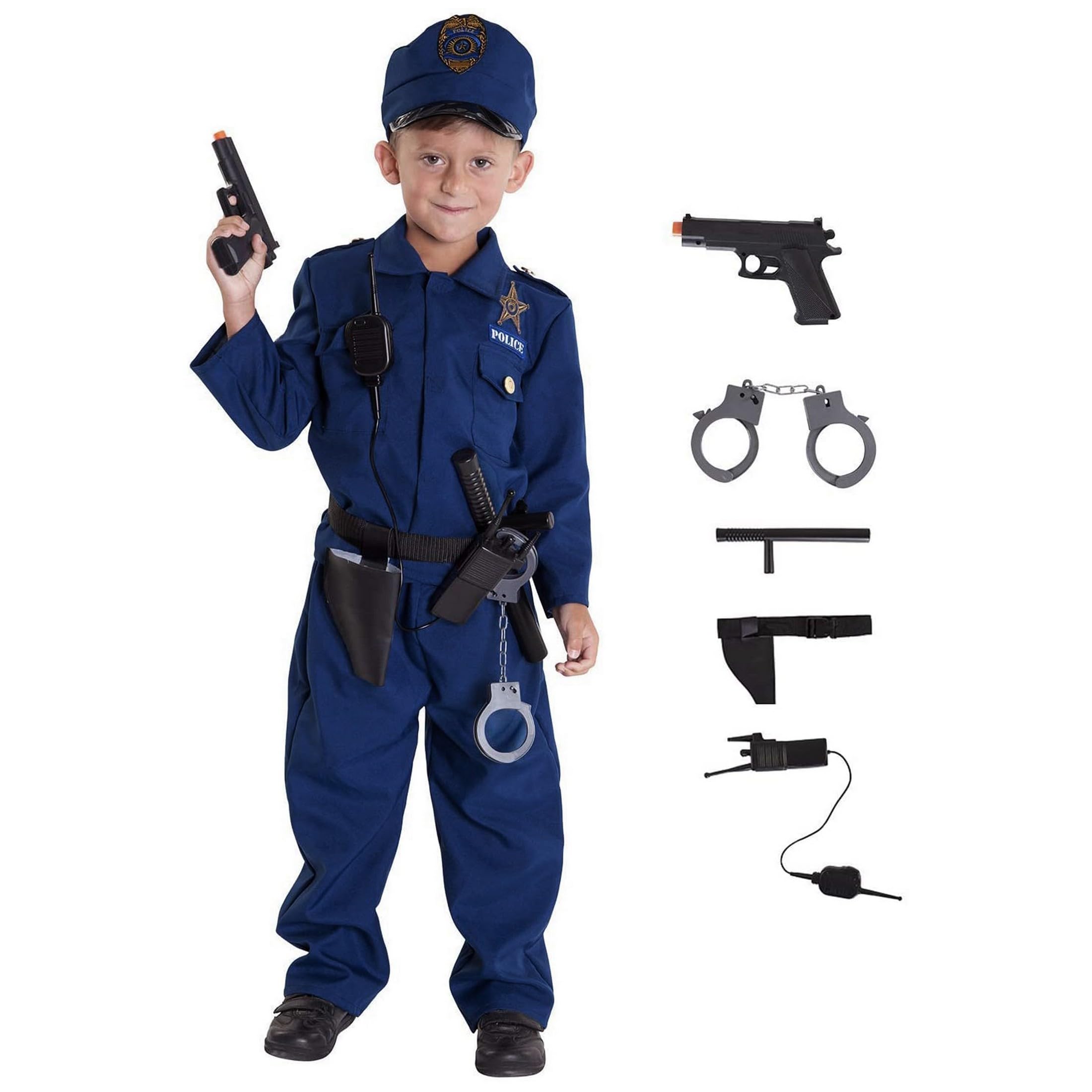 Kids Police Officer Costume - Boys Cop Uniform Dress Up Set for Halloween, Role Play & Pretend Play | Morph Police Costume for Children