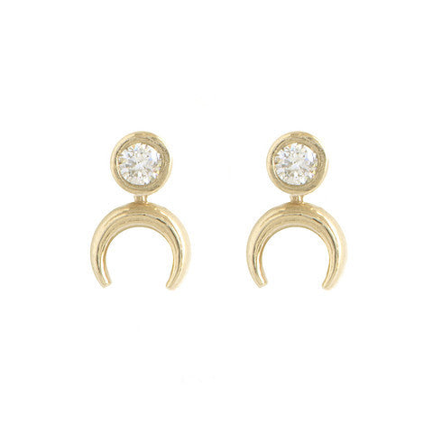 Diamond Crescent Stud Earrings for Women - 14K Gold Plated Hypoallergenic Dangle Earrings - Perfect for Weddings, Parties & Everyday Wear