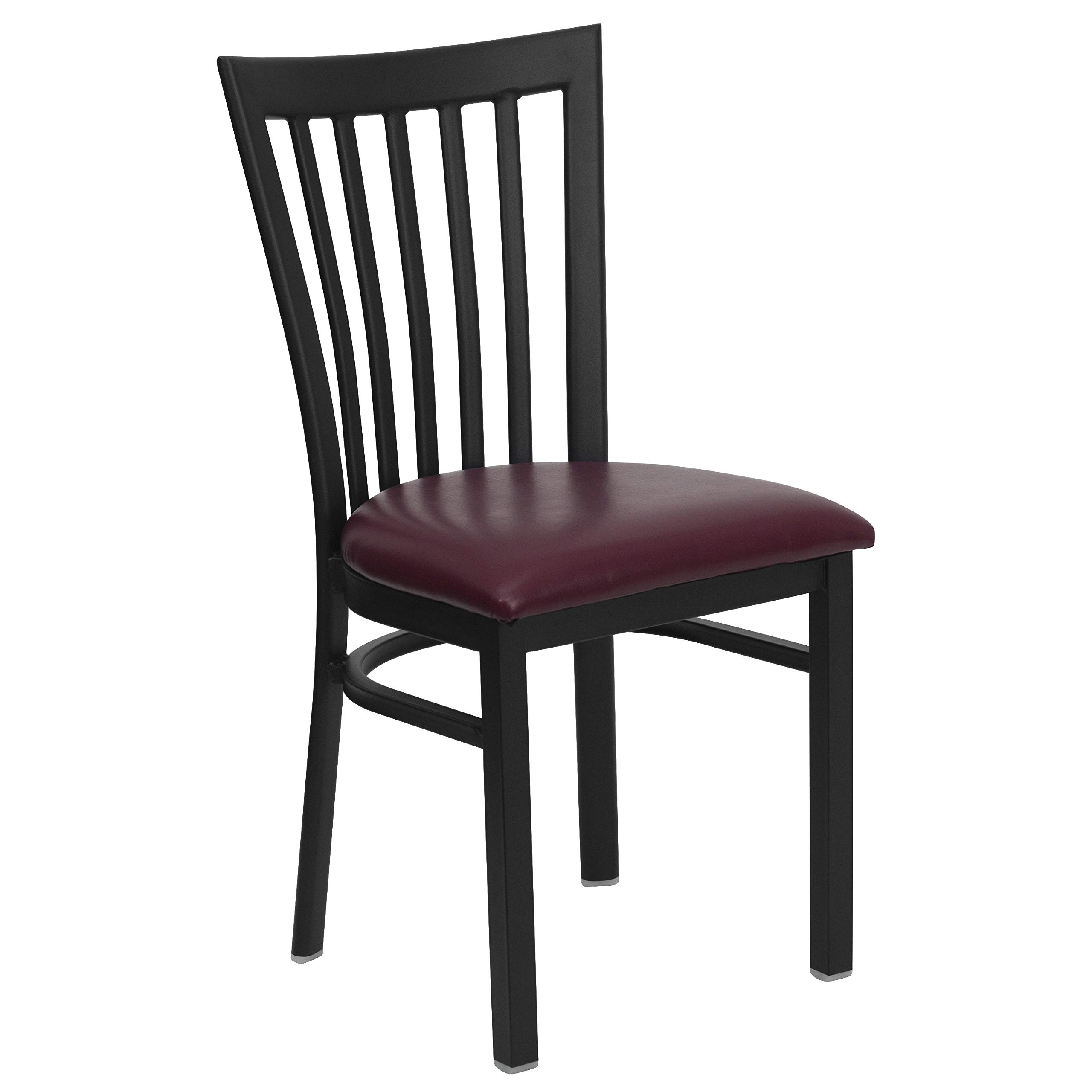 Flash Furniture 2 Pack HERCULES Series Black Metal Restaurant Chairs with Burgundy Vinyl Seats - Durable School Style Dining Chairs for Cafeterias, Restaurants & Home Kitchens