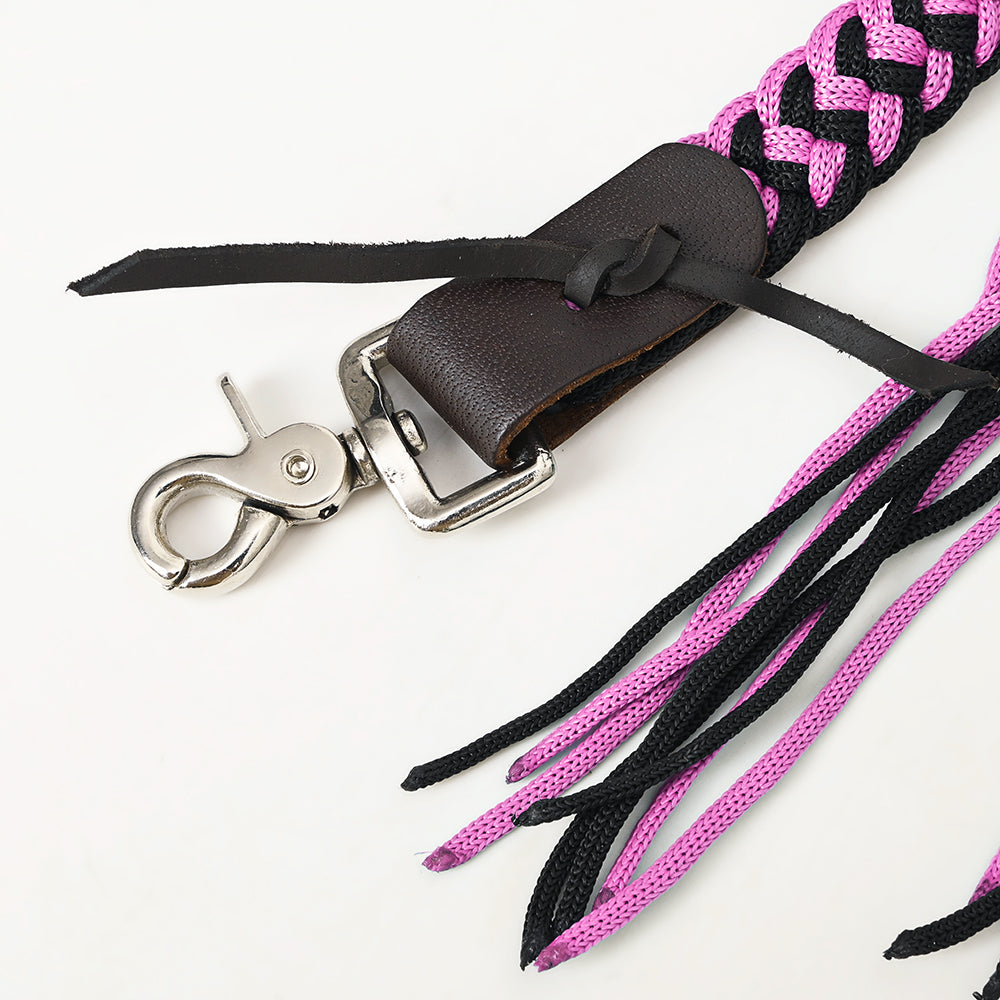 8 ft Hilason Western Horse Nylon Rope with Fringes & Snap - Black - Durable Training Lead for Horses, Ranch Work & Trail Riding