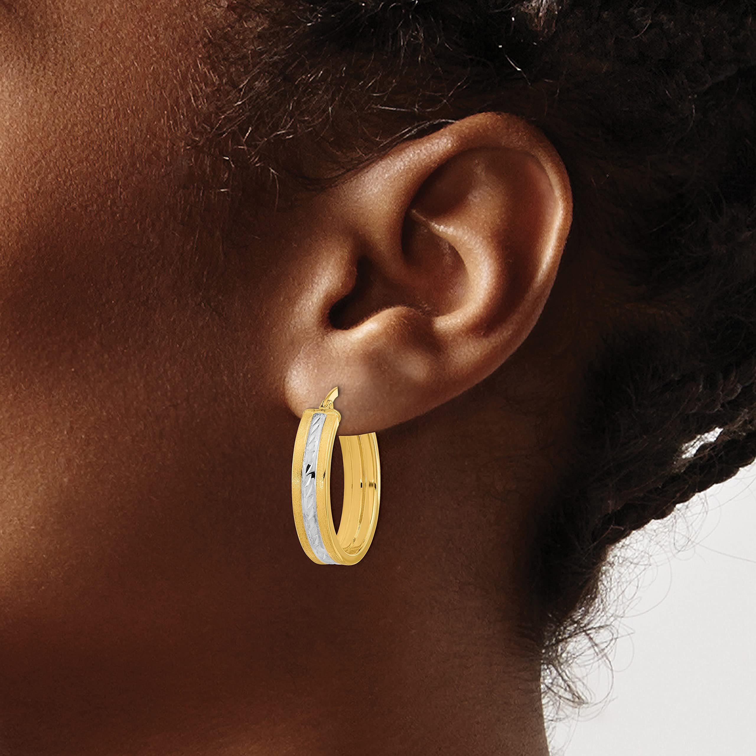 14K Solid Two-Tone Yellow & White Gold Oval Small Hoop Earrings for Women - Elegant Everyday Jewelry for Work, Date Night & Special Occasions