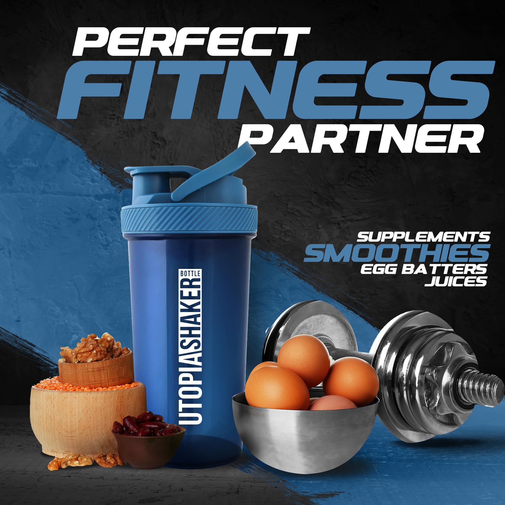 Utopia Home 28-Ounce Protein Shaker Bottle (Pack of 2) - Leak-Proof Mixer for Protein Powder, Pre-Workout & Smoothies - Navy & Clear - Perfect for Gym, Fitness & Post-Workout Recovery