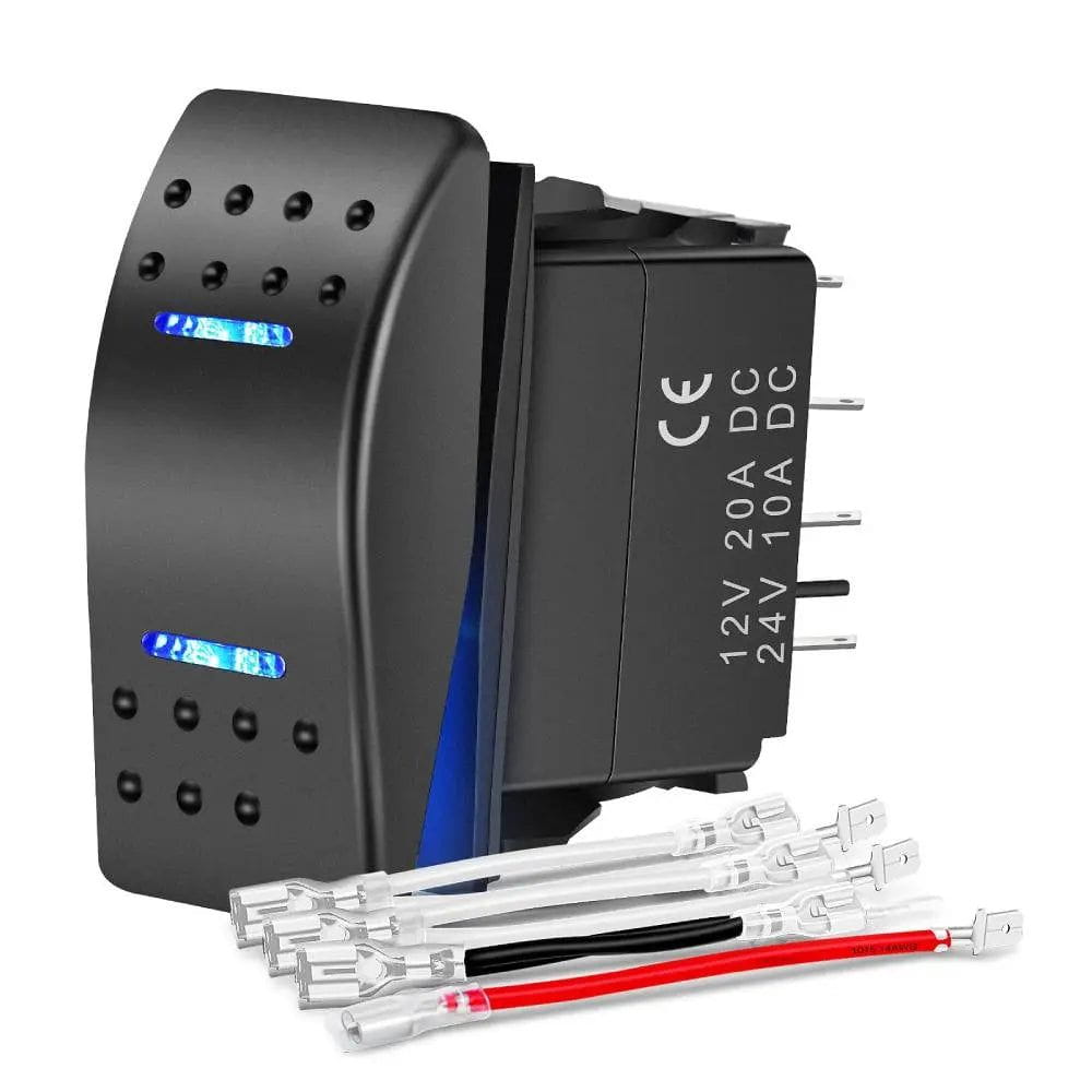 7Pin DPDT On/Off Momentary Rocker Switch Blue LED - Heavy Duty 12V/24V Toggle Switch for Marine, Automotive, RV & Industrial Equipment