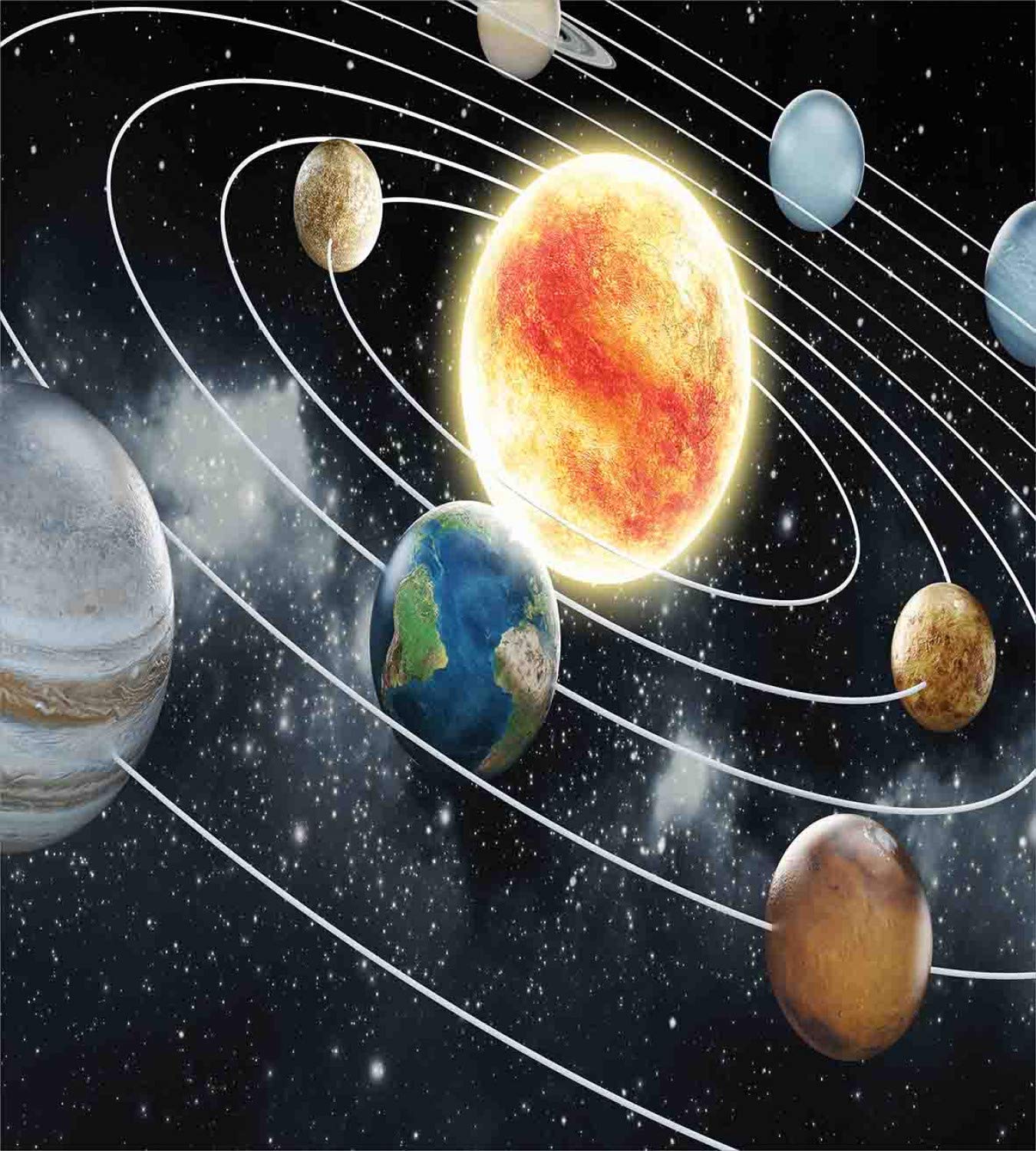 Ambesonne Outer Space Duvet Cover Set - Solar System with 8 Planets, Sun, Earth, Mars & Uranus - 3 Piece Queen Size Bedding Set with 2 Pillow Shams - Multicolor Galaxy Print - Perfect for Astronomy Lovers, Kids Room & Sci-Fi Themed Bedrooms