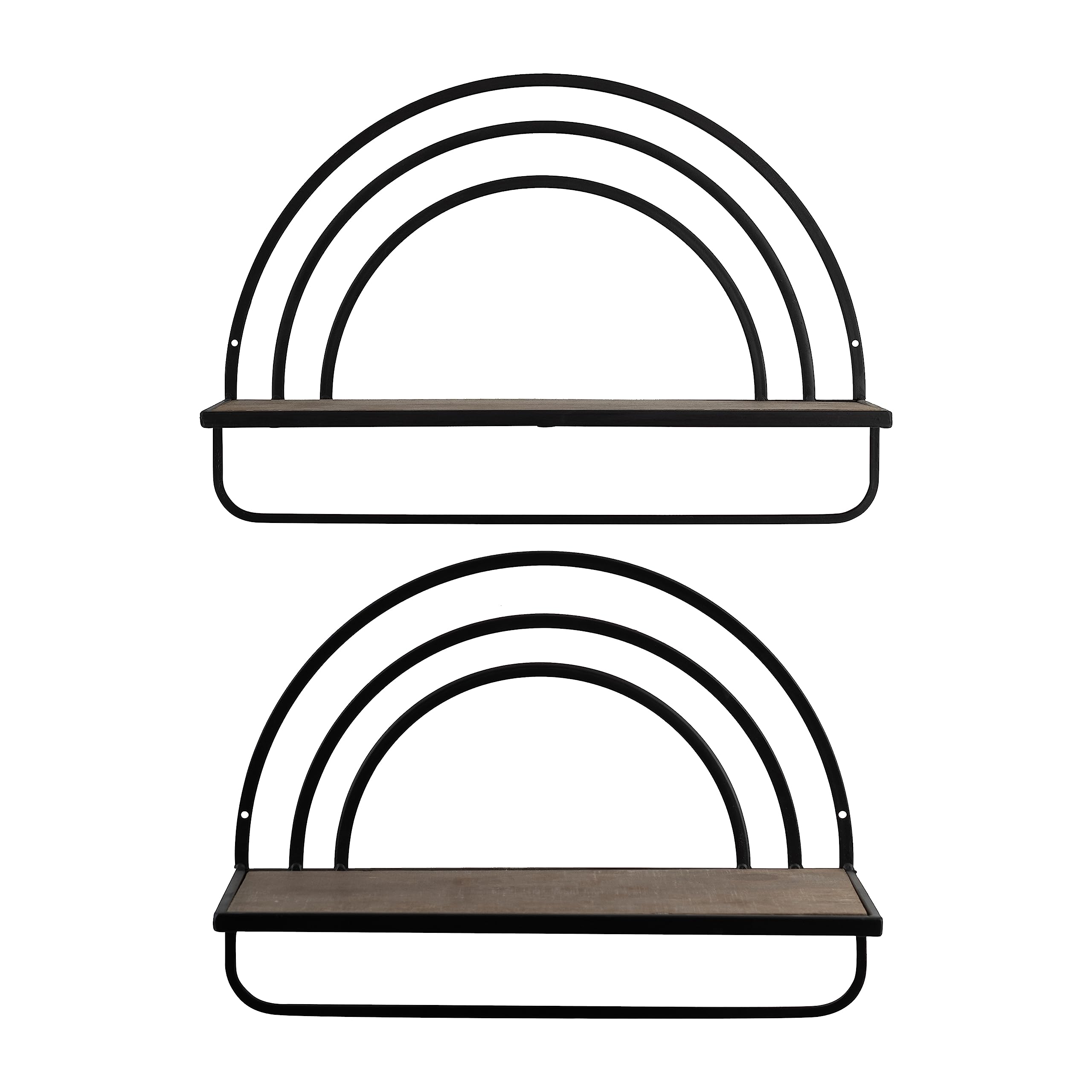 2 Pack Metal Rainbow Wall Shelves - Rustic Brown/Black Iron & Plywood Floating Shelves for Home Decor - Perfect for Living Room, Bedroom, or Bathroom Storage & Display