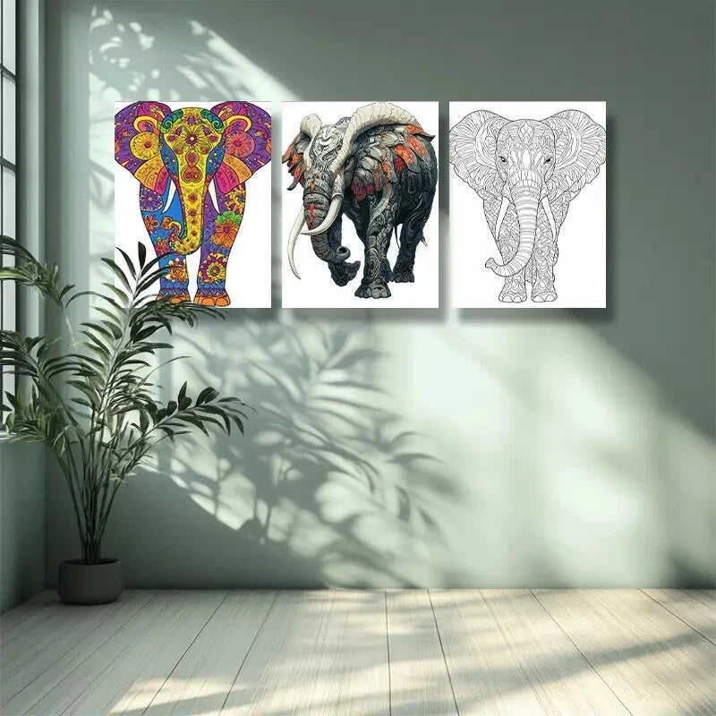 3-Piece Stylized Elephant Animal Wall Art Set - Framed Canvas 40x60cm - High Quality Print - 100% Australian Made - Ready to Hang - Perfect for Living Room, Bedroom & Office Decor