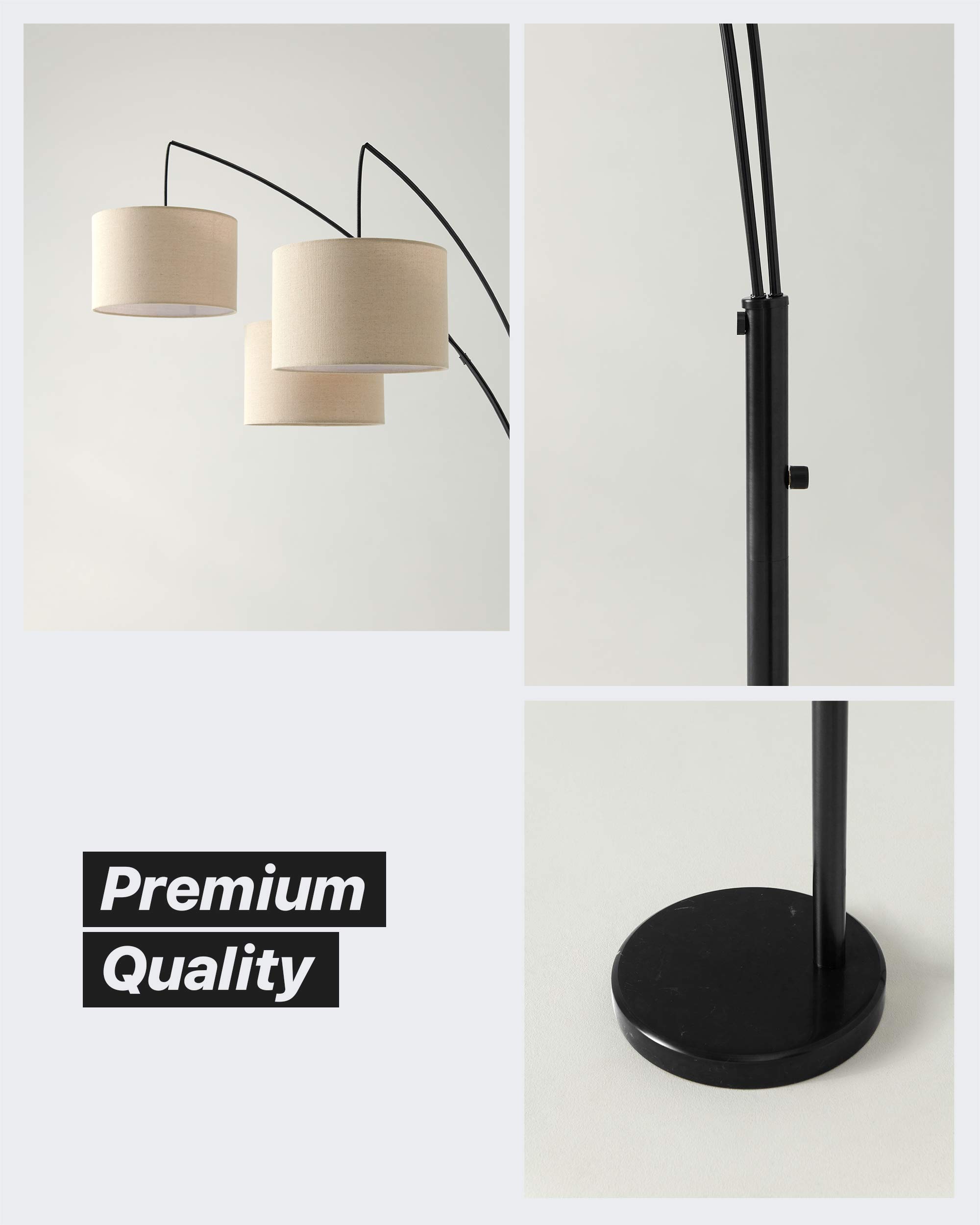 Brightech Trilage Arc Floor Lamp - 3 Head Tree Floor Lamp for Living Room & Bedroom, Adjustable Standing Lamp with Hanging Lights Over Couch - Modern Black Floor Lamp for Reading, Relaxing & Home Decor