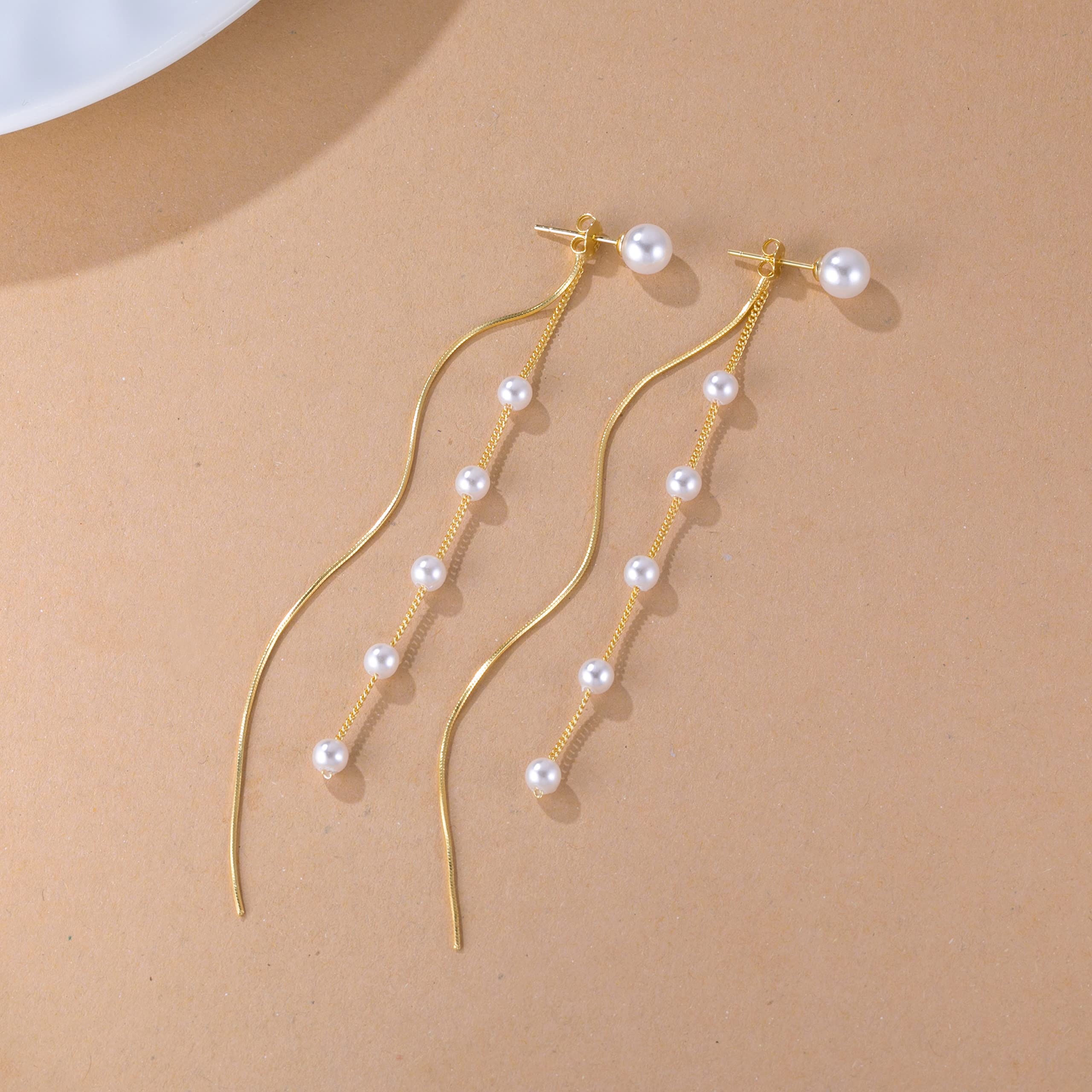SLUYNZ 925 Sterling Silver Simulated Shell Pearl Dangle Earrings for Women - Elegant Long Chain Tassel Earrings for Wedding, Party & Formal Occasions