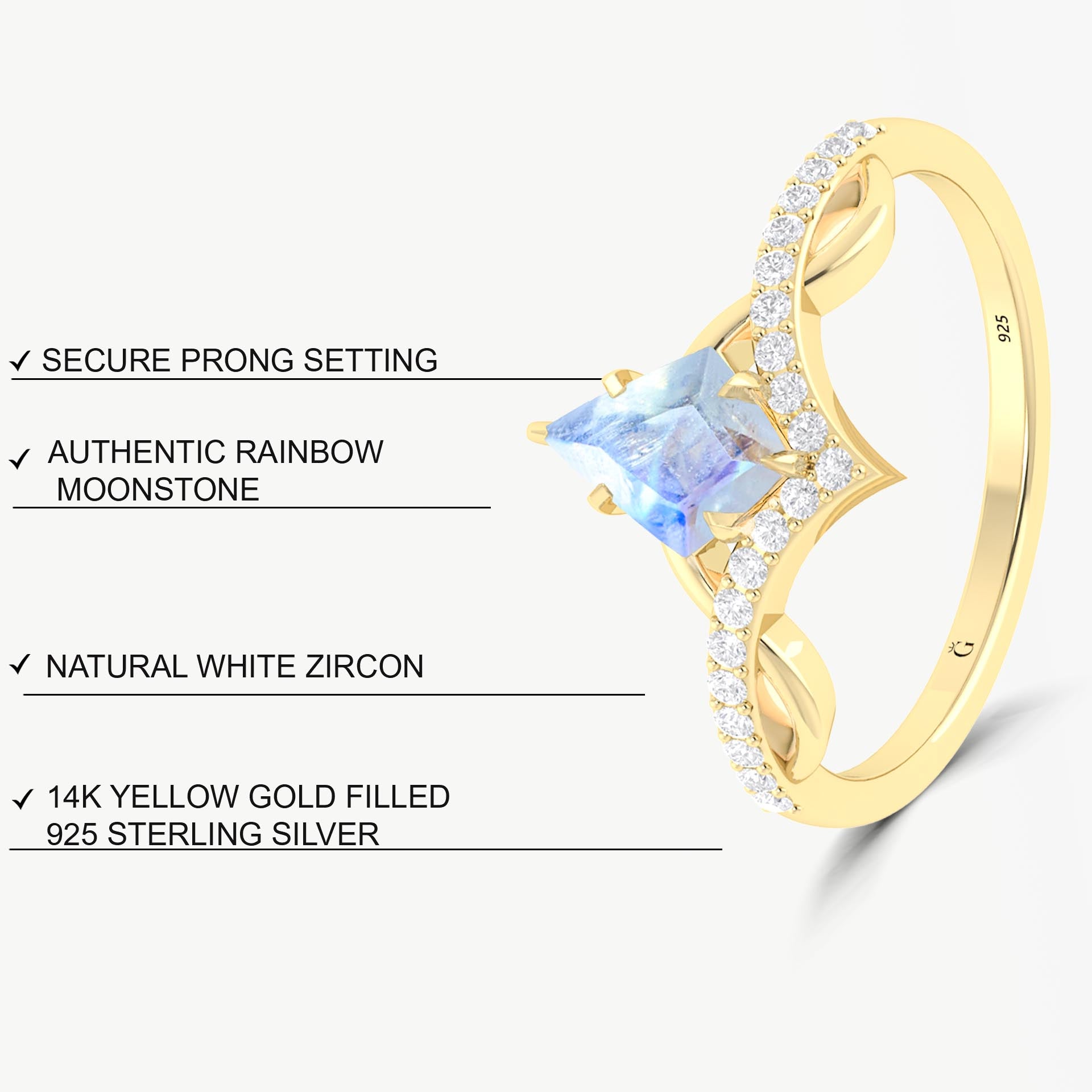 Elegant Kite-Shaped Moonstone Engagement Ring for Women – Perfect for Proposals, Weddings & Special Occasions