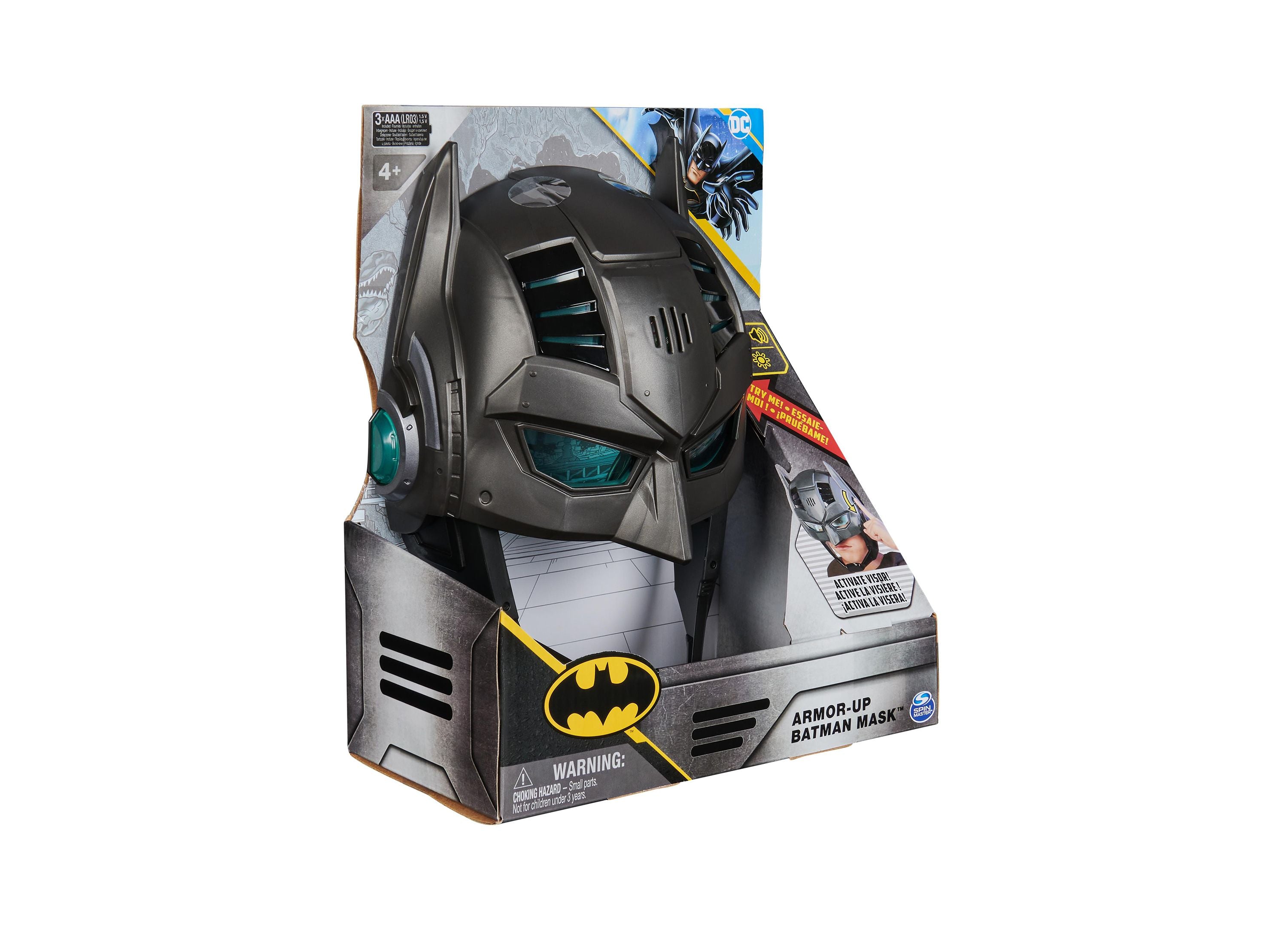 DC Comics Interactive Armor Up Batman Mask with Sounds & Lights - Role Play Costume for Kids & Adults, Perfect for Halloween & Cosplay Parties