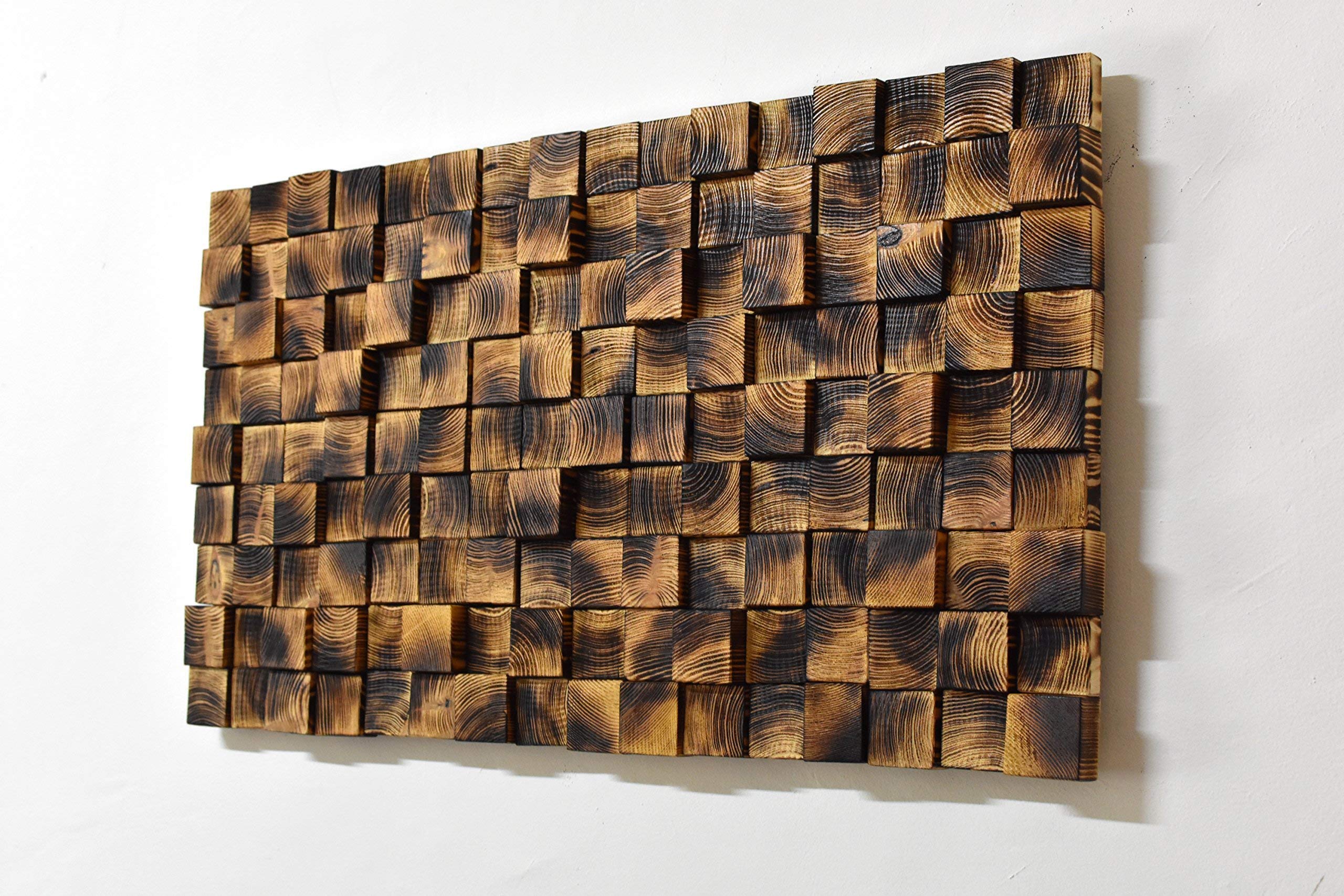 Reclaimed Wood Wall Art Mosaic - Modern Wooden Wall Decor & Sculpture - Handmade Home Gift for Living Room, Bedroom, or Office Decoration