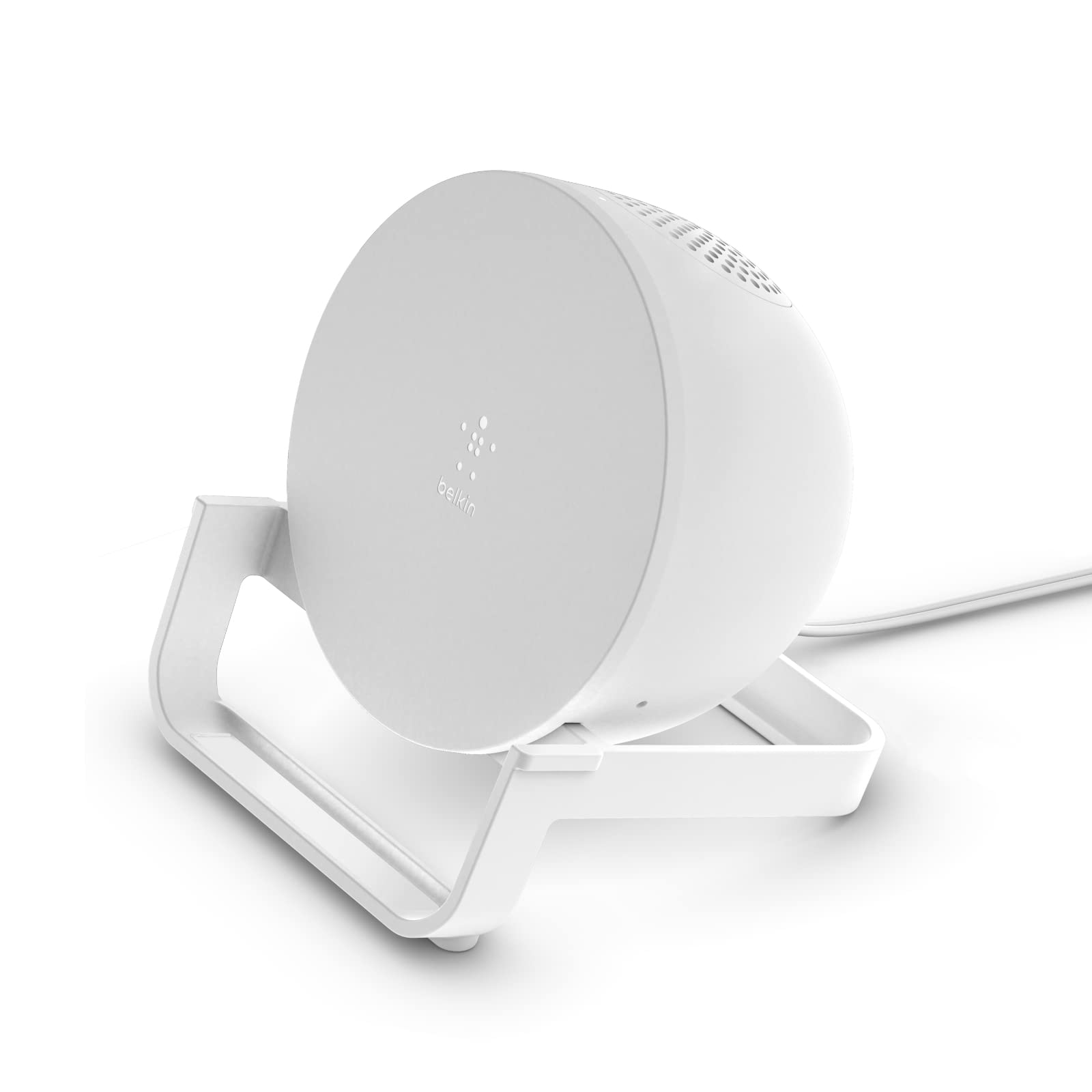 Belkin Quick Charge Wireless Charger with Bluetooth Speaker - Qi-Certified Charging Stand for iPhone 14/13/12, Samsung Galaxy S23/S22/S21 & More - Fast Wireless Charging & Premium Sound for Music, Videos & Video Calls - Perfect for Home, Office & Travel - White